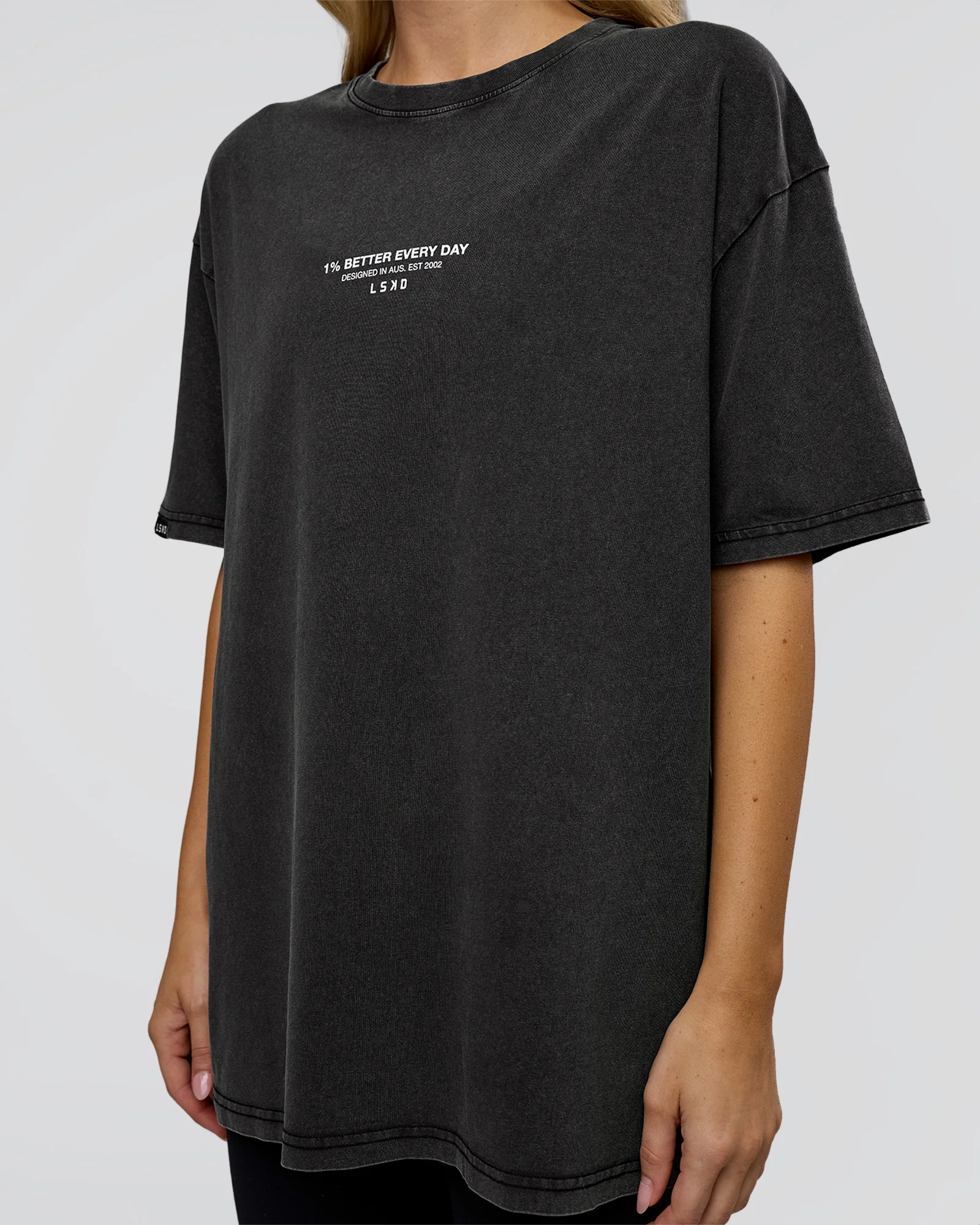 1% Better Every Day EST FLXCotton Oversized Tee - Black Washed - Image 9