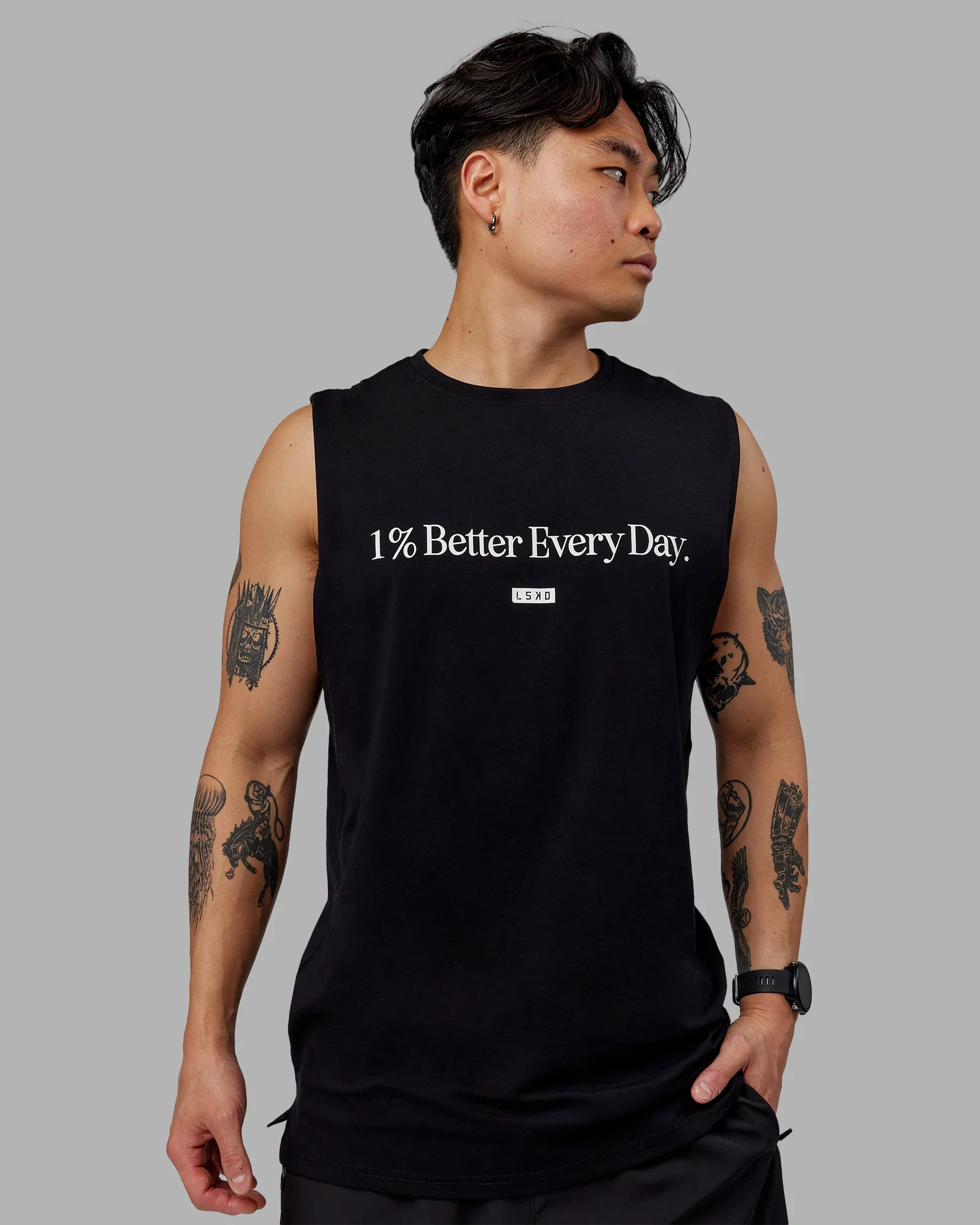 1% Better FLXCotton Training Fit Tank - Black-White - Image 2