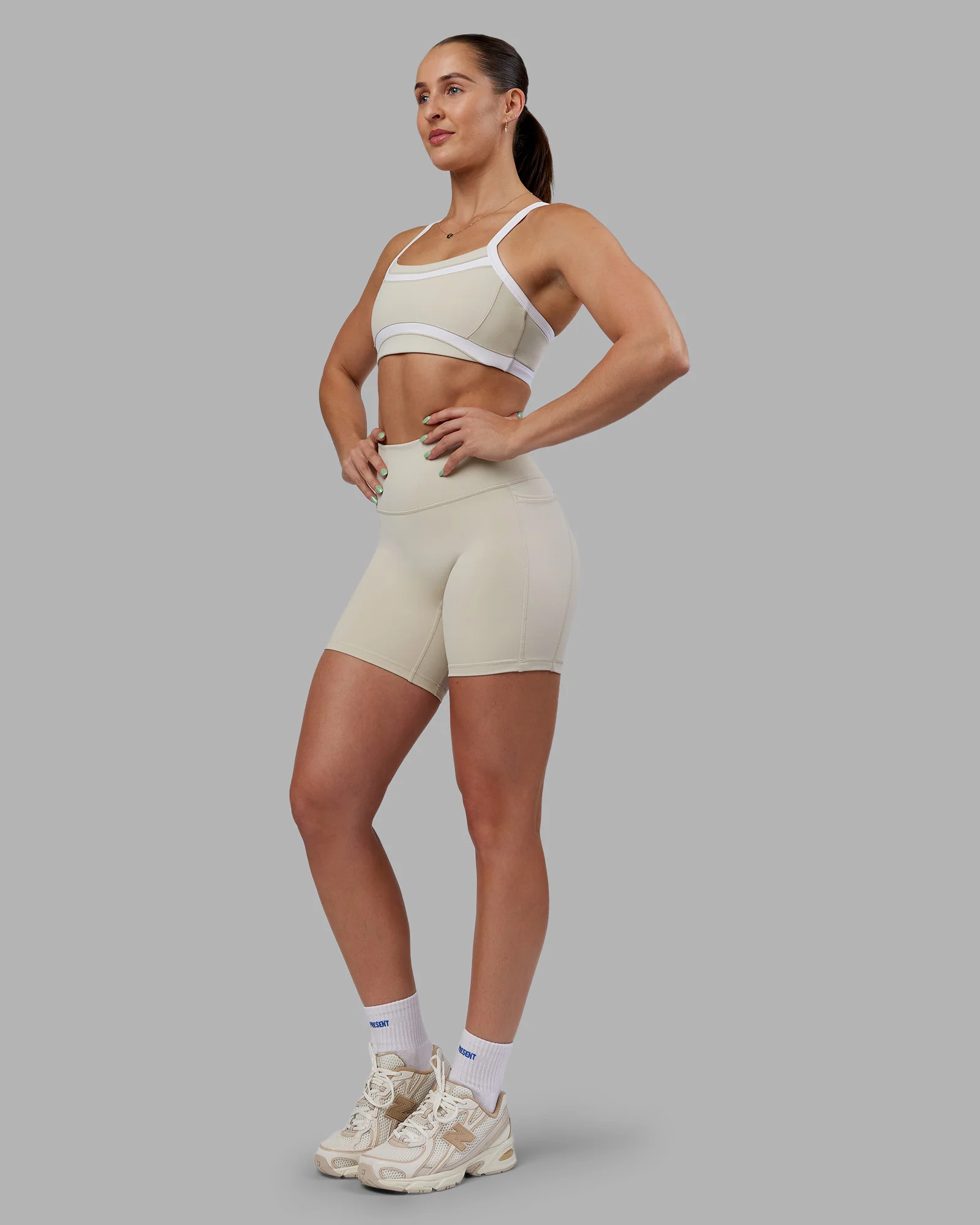 Abs Ignite Sports Bra - Shale Beige-White - Image 7