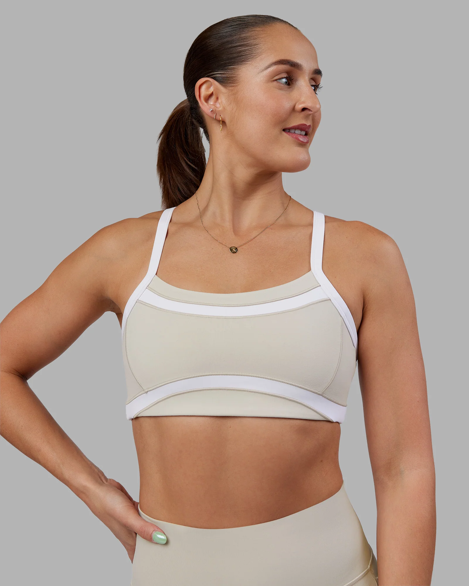 Abs Ignite Sports Bra - Shale Beige-White - Image 8