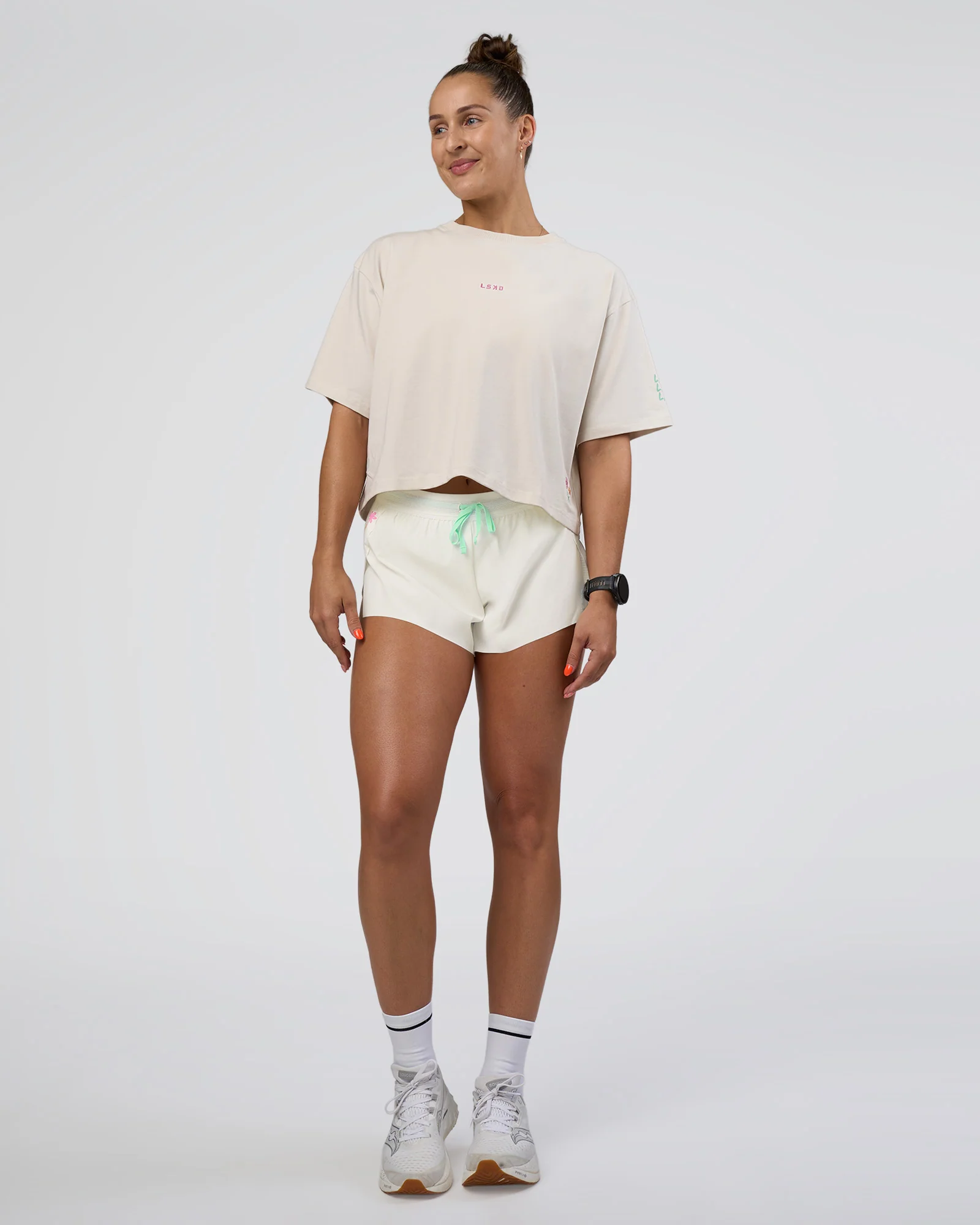 Accelerate 3" Mid-Rise Running Short - Off White-Floral Sticker - Image 8