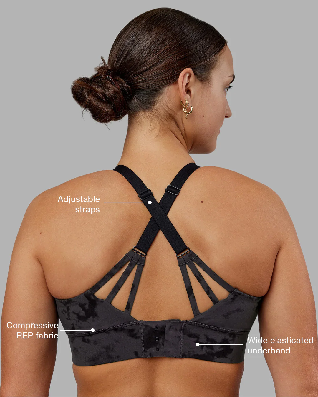 Accelerate Split Strap Sports Bra - Black Tie Dye - Image 2