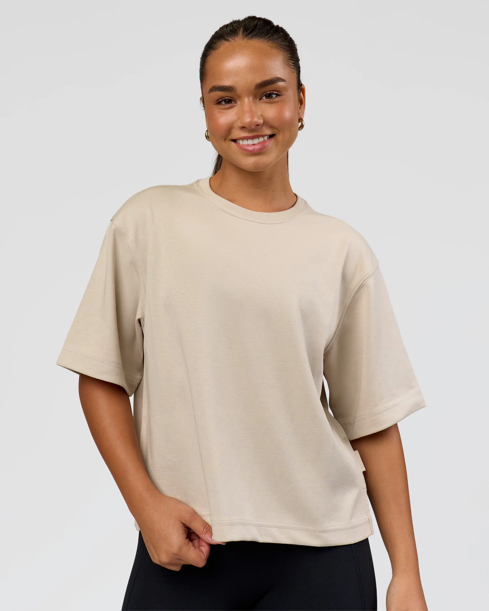 AfterDark ZeroCrease Cropped Tee - Shale Beige - Image 2