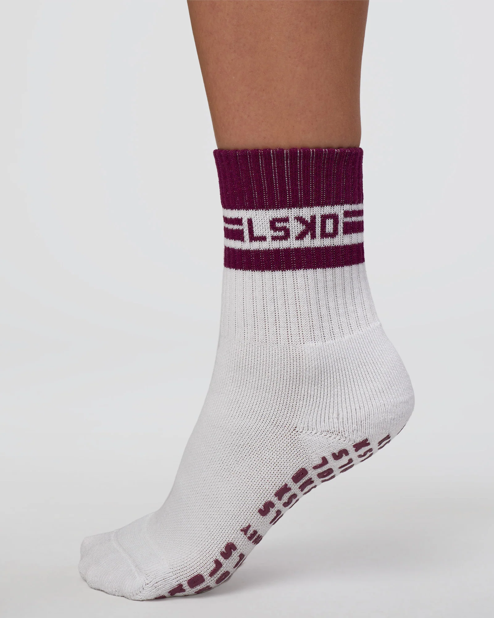 Aspire Pilates Grip Socks - White-Plum Caspia - Image 4