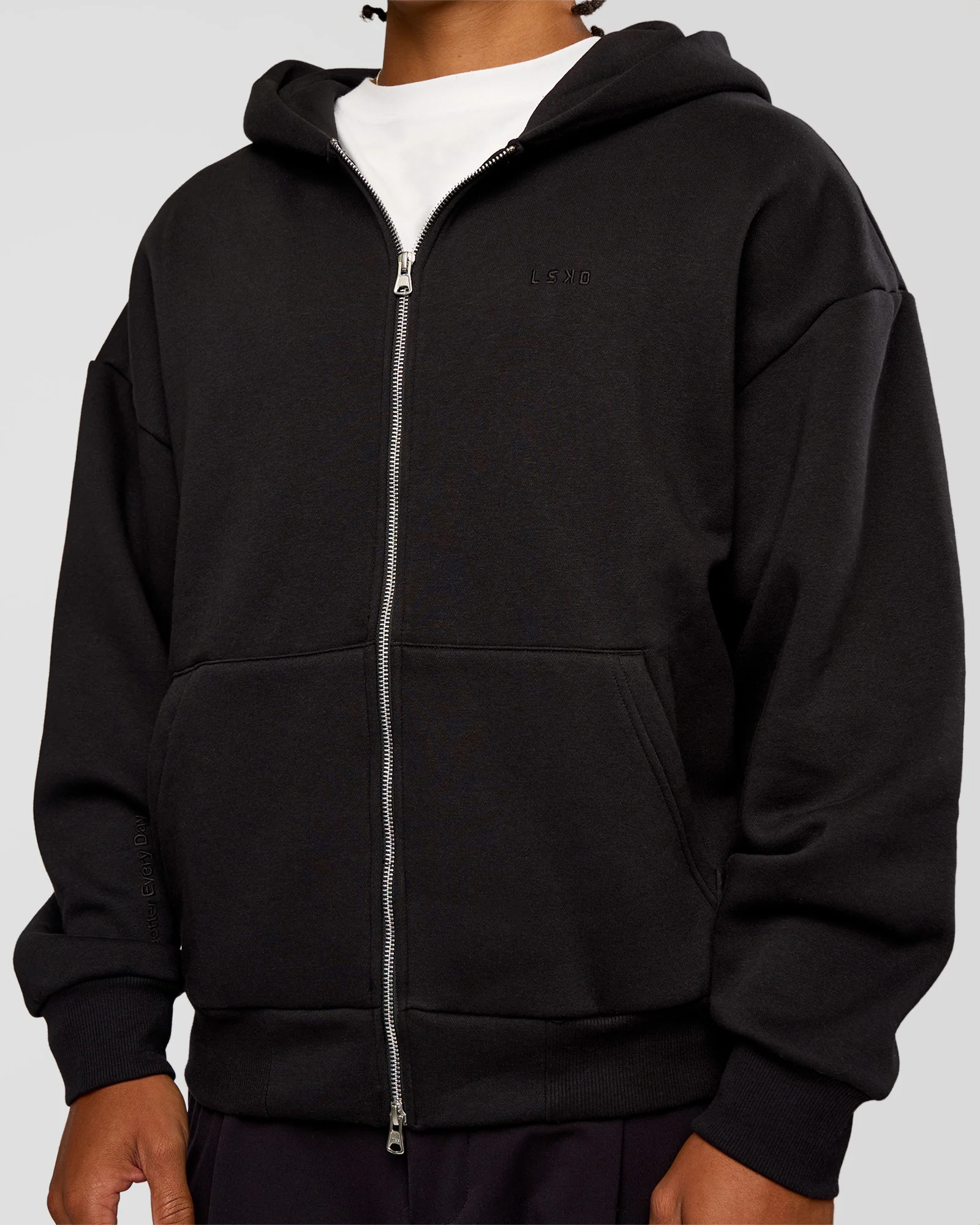 Base Zip Through Oversized Hoodie - Black - Image 10