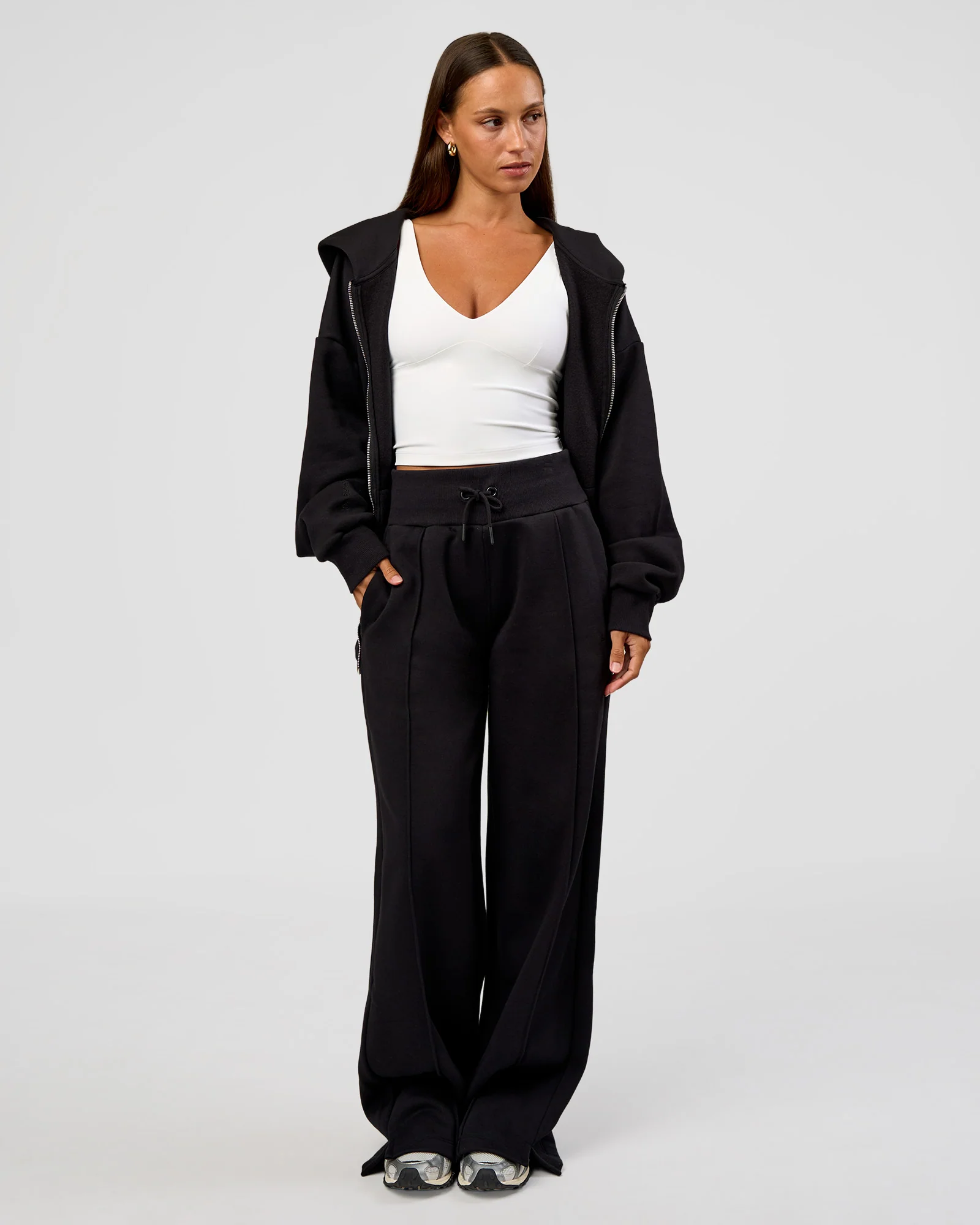 Base Zip Through Oversized Hoodie - Black - Image 11