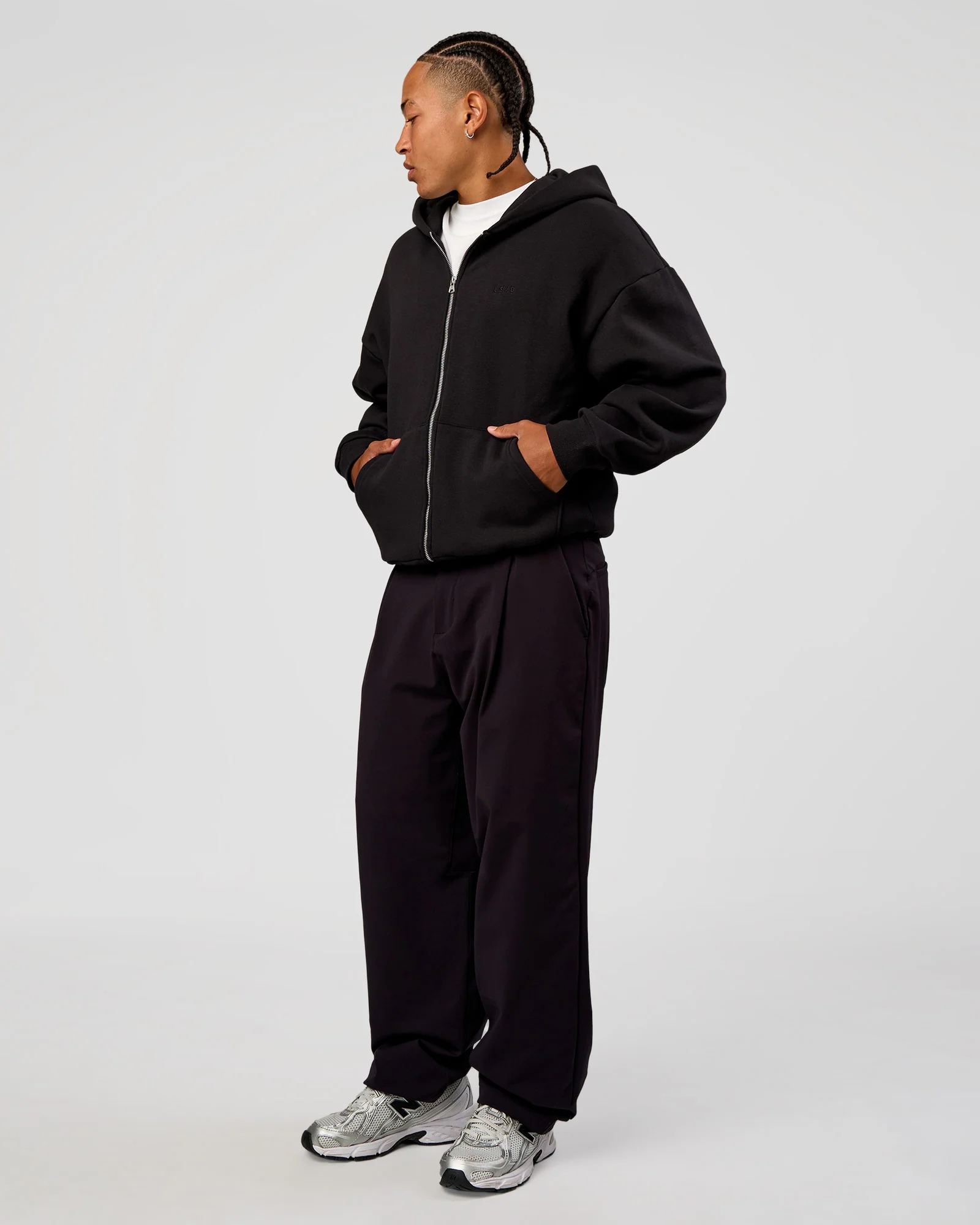 Base Zip Through Oversized Hoodie - Black - Image 3