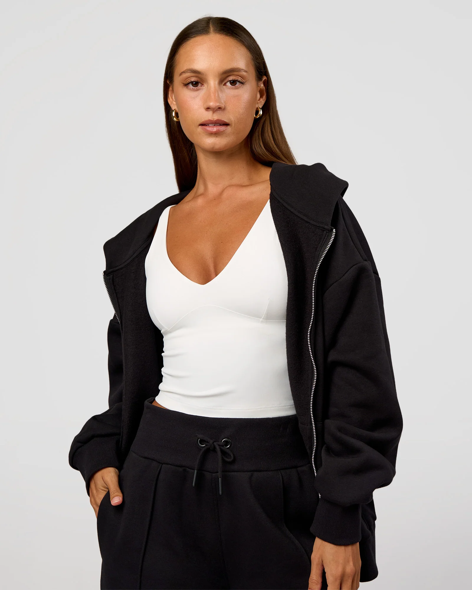 Base Zip Through Oversized Hoodie - Black - Image 4