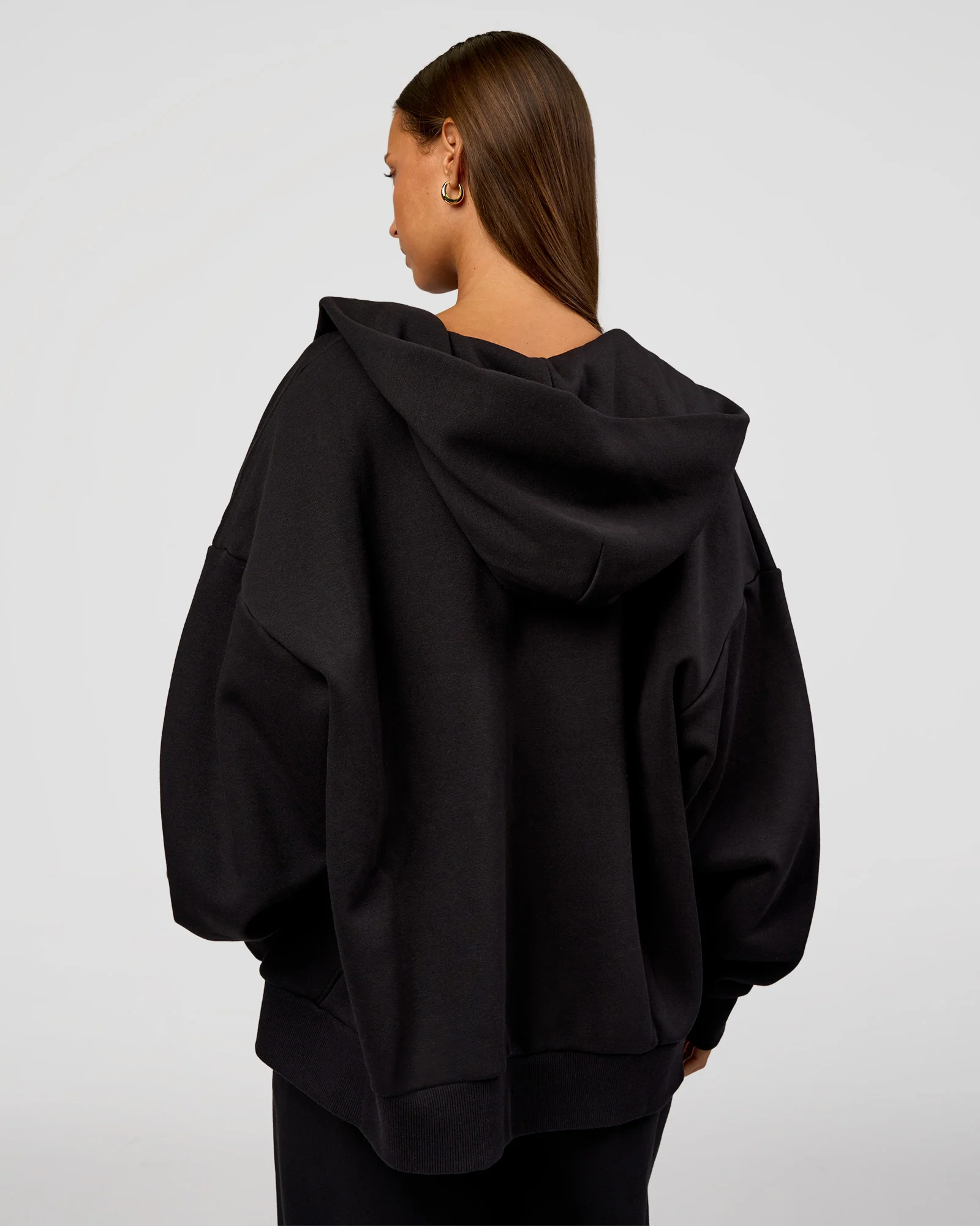 Base Zip Through Oversized Hoodie - Black - Image 5