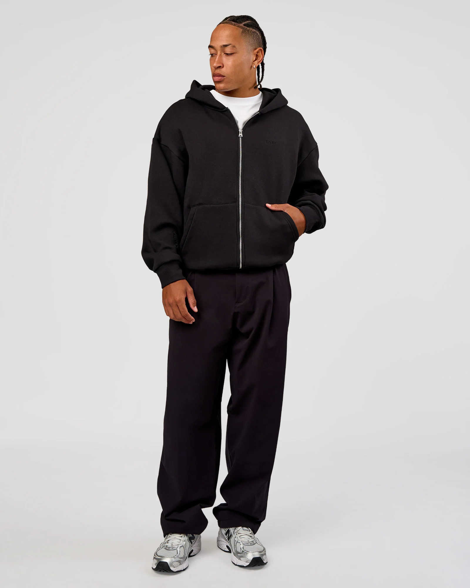 Base Zip Through Oversized Hoodie - Black - Image 6