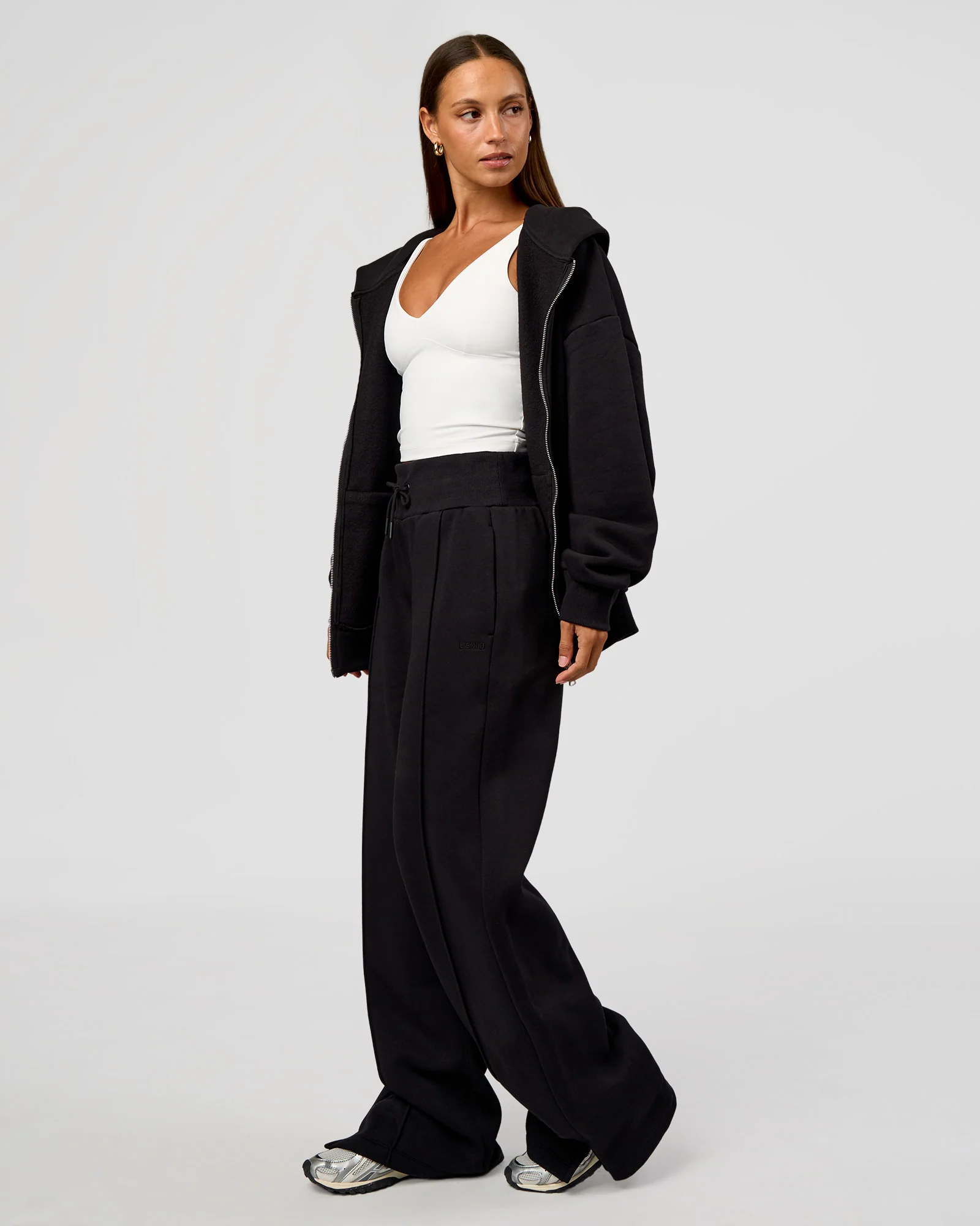 Base Zip Through Oversized Hoodie - Black - Image 8