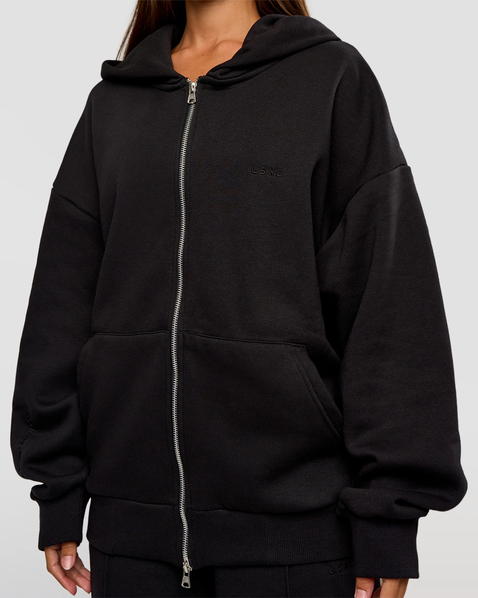 Base Zip Through Oversized Hoodie - Black - Image 9