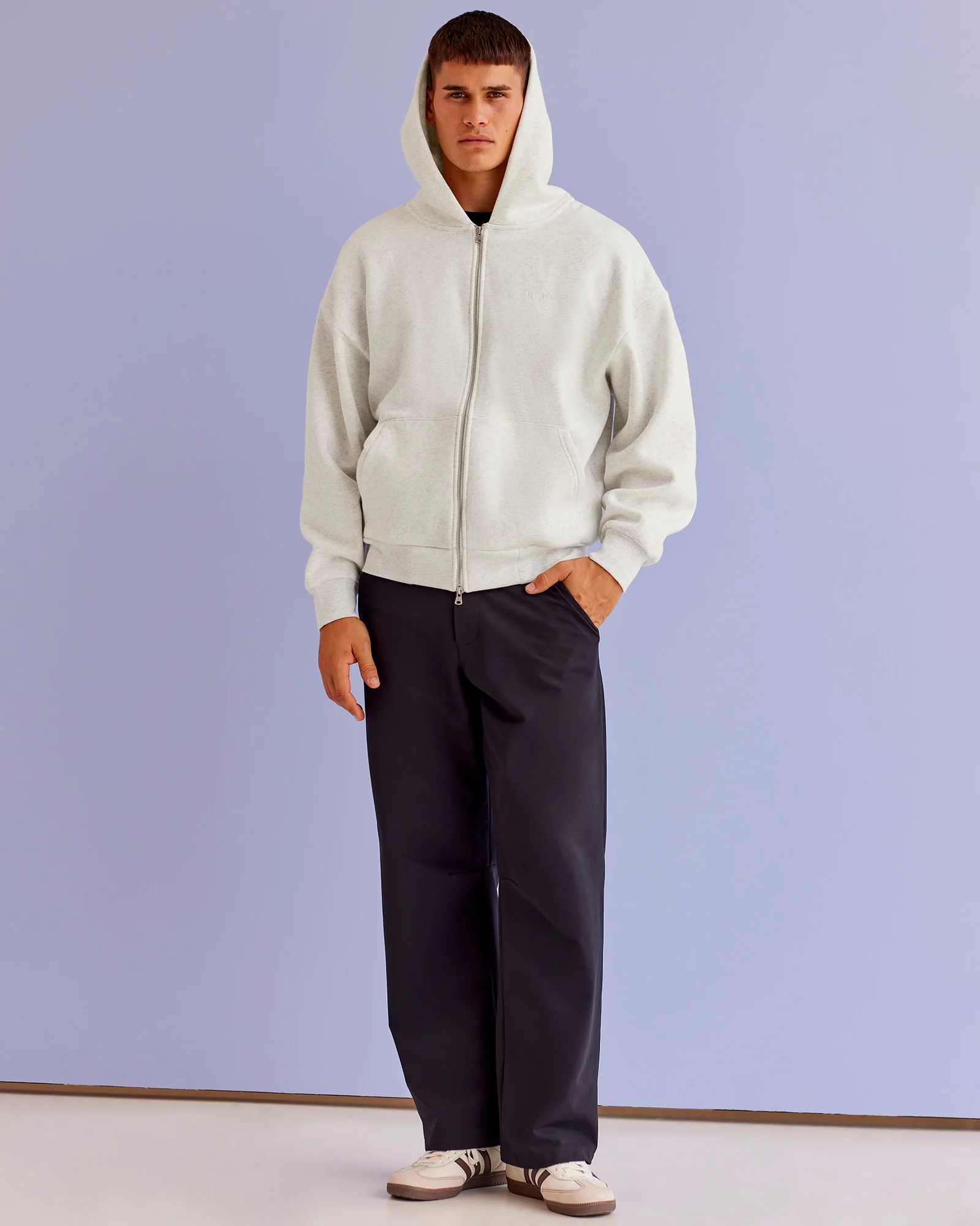 Base Zip Through Oversized Hoodie - Silver Marl - Image 10