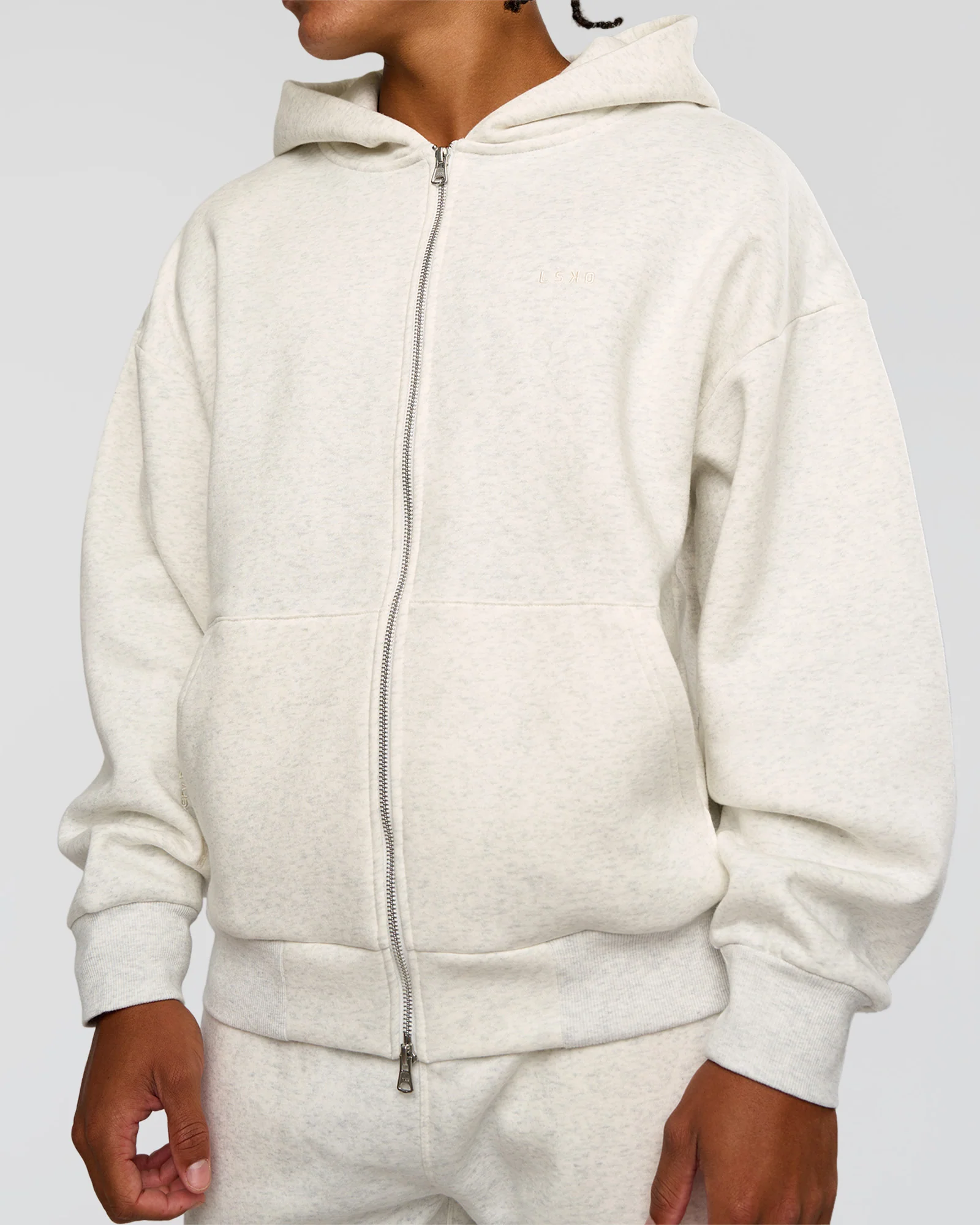 Base Zip Through Oversized Hoodie - Silver Marl - Image 11