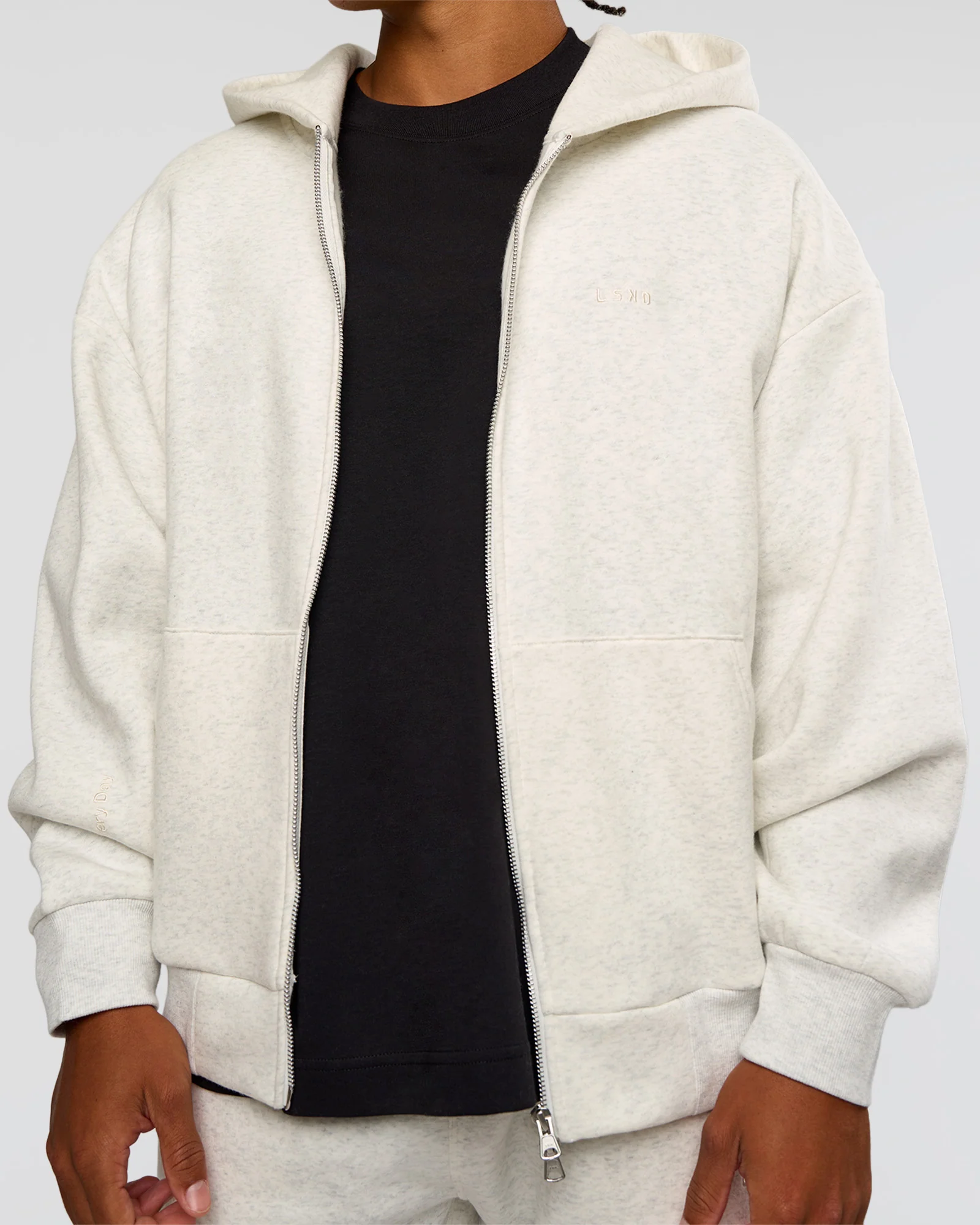 Base Zip Through Oversized Hoodie - Silver Marl - Image 2