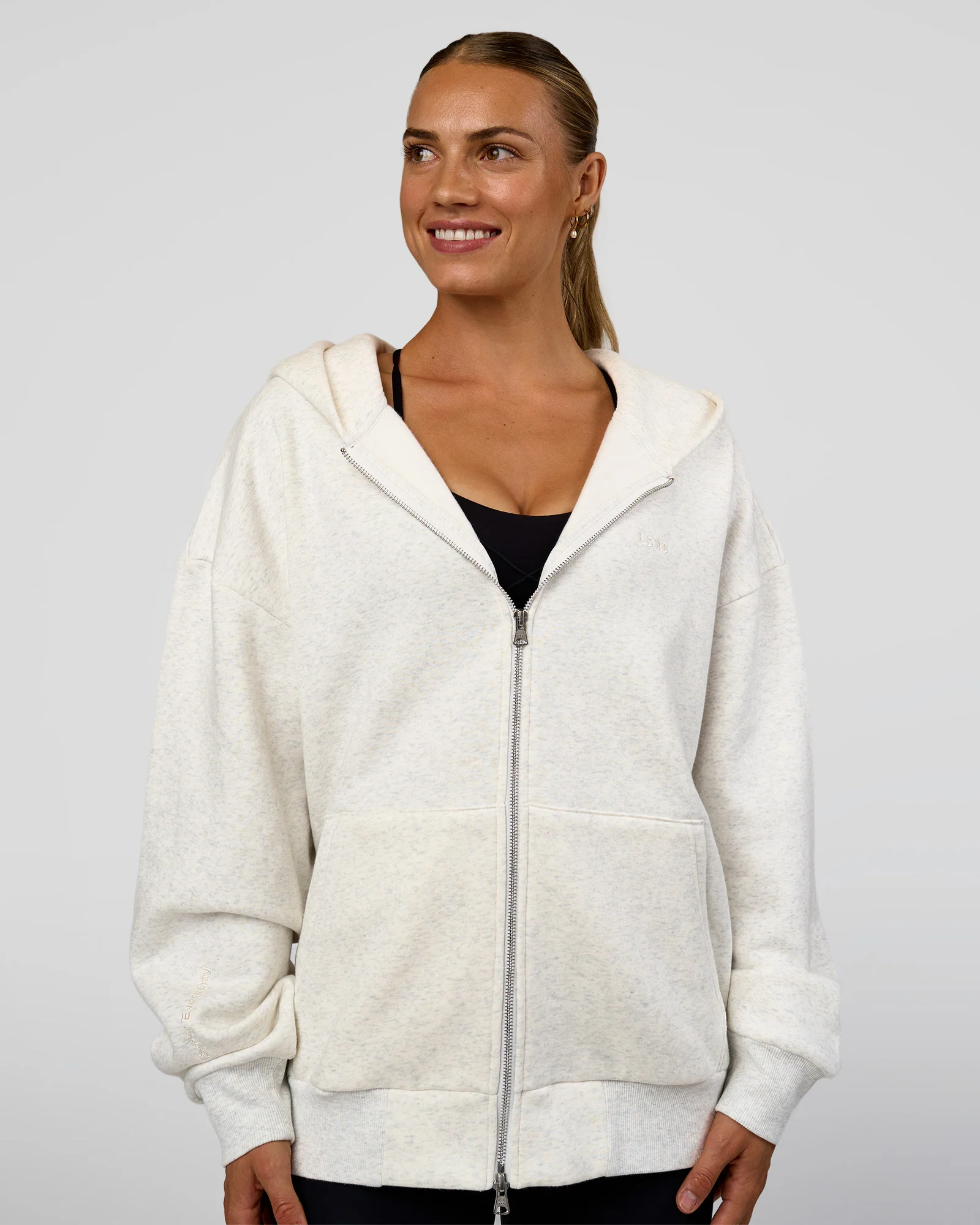 Base Zip Through Oversized Hoodie - Silver Marl - Image 3