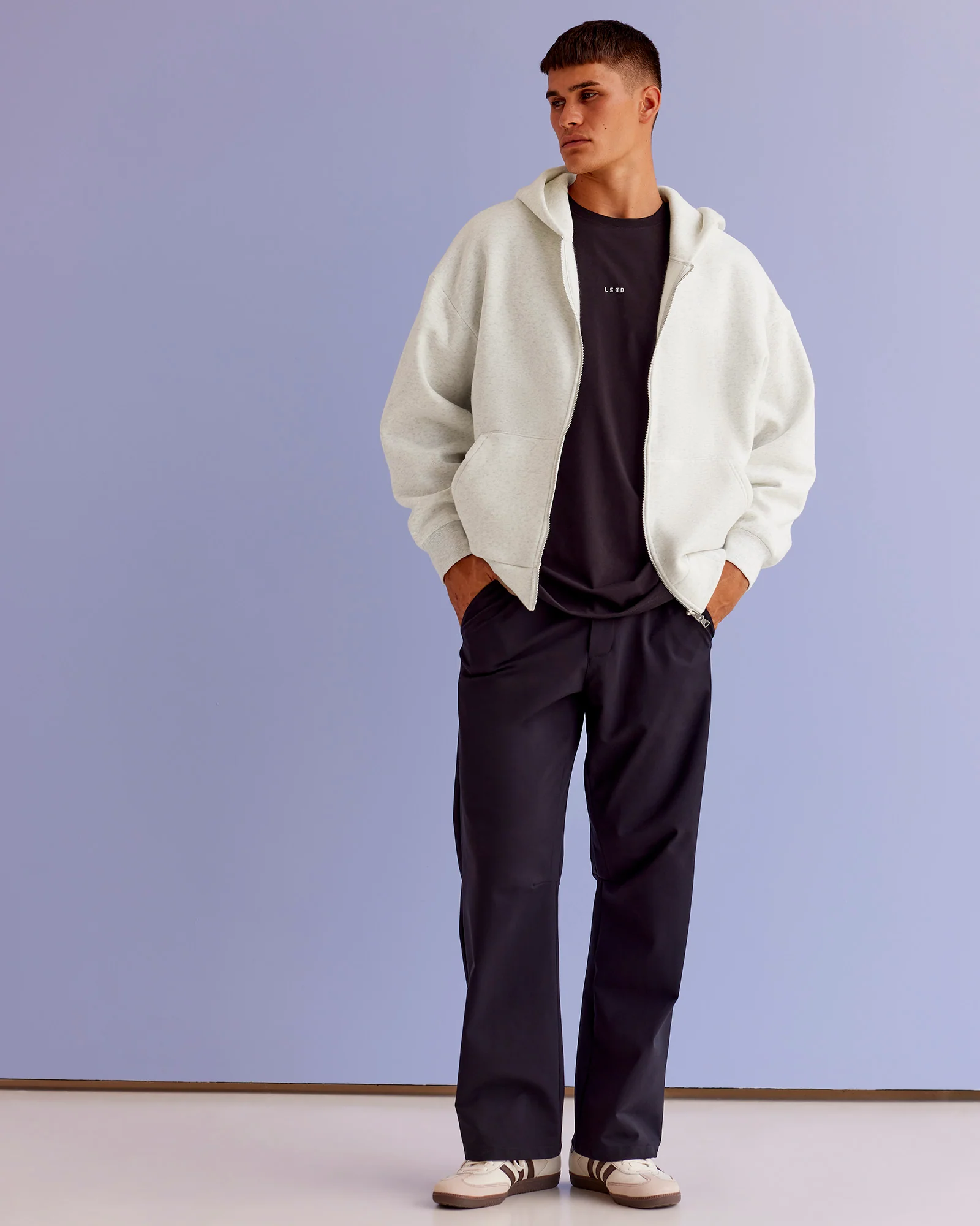 Base Zip Through Oversized Hoodie - Silver Marl - Image 5