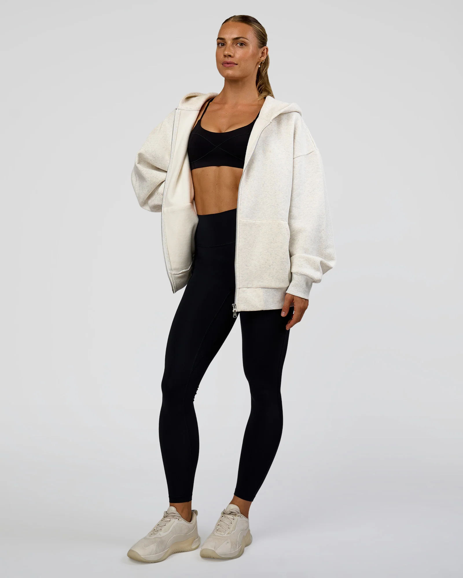 Base Zip Through Oversized Hoodie - Silver Marl - Image 9