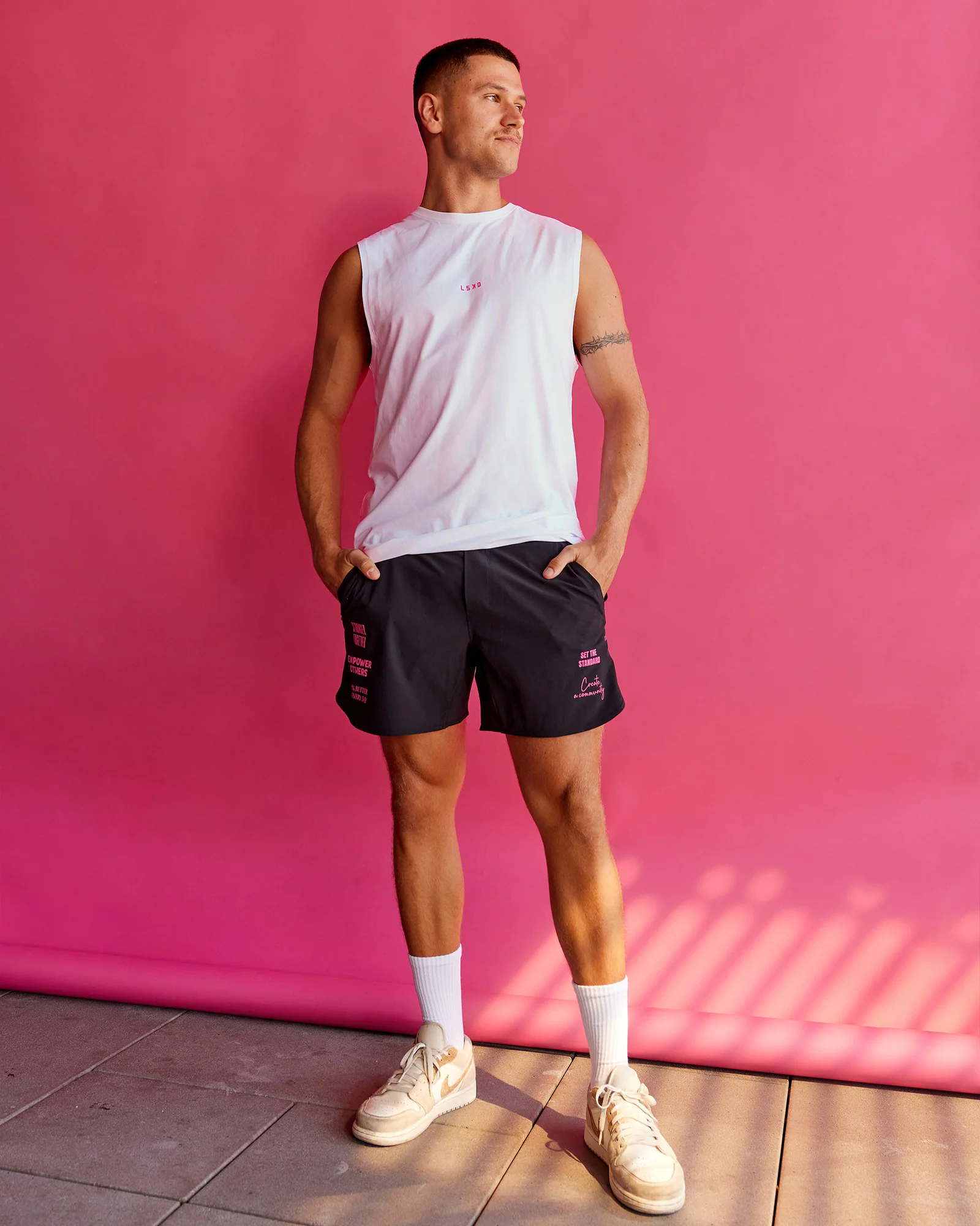 BCAM FLXCotton Muscle Tank - White-Ultra Pink - Image 2