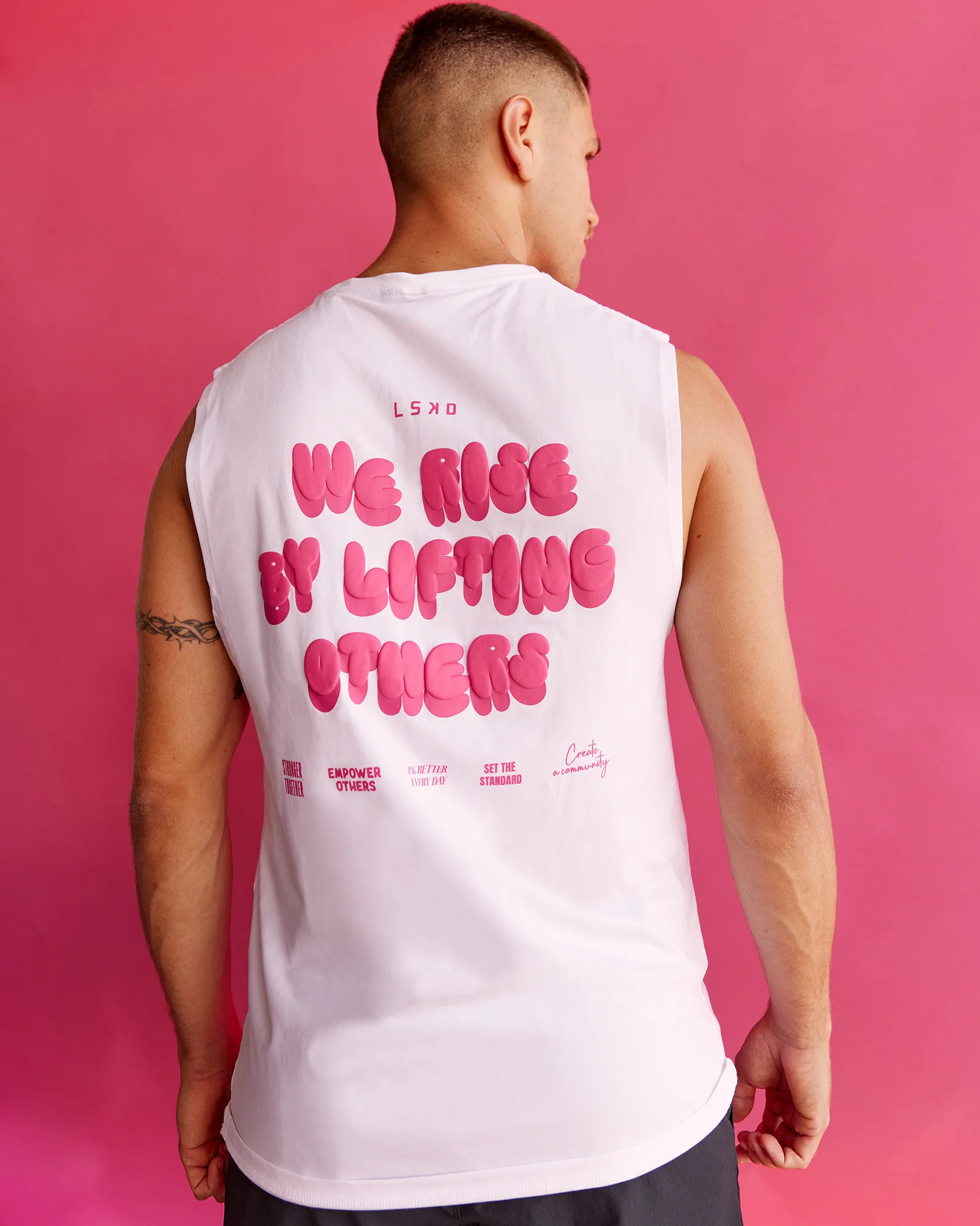 BCAM FLXCotton Muscle Tank - White-Ultra Pink - Image 3
