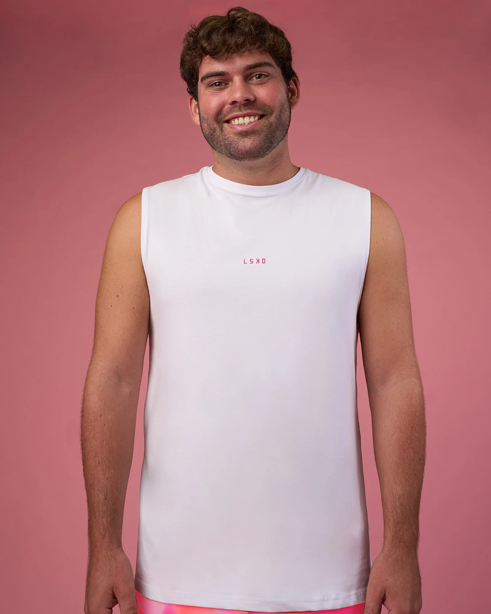 BCAM FLXCotton Muscle Tank - White-Ultra Pink - Image 4