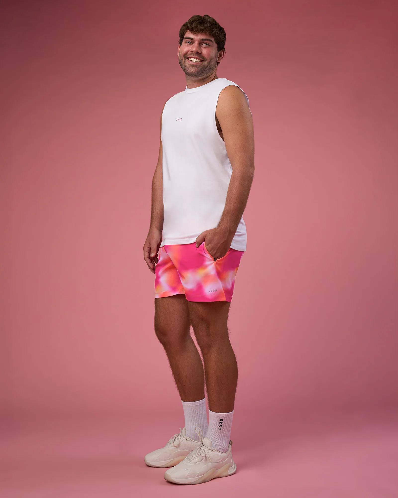 BCAM FLXCotton Muscle Tank - White-Ultra Pink - Image 5