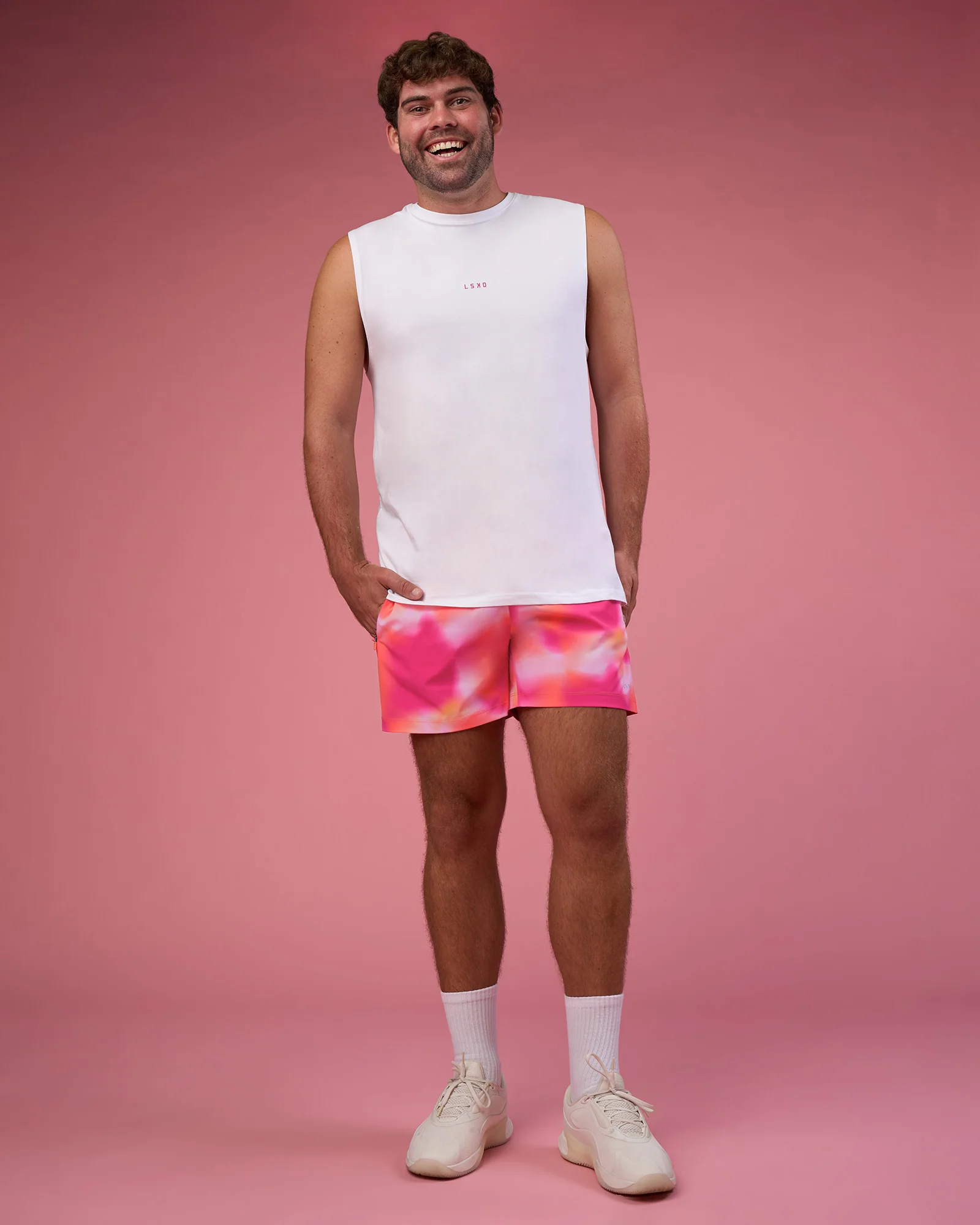 BCAM FLXCotton Muscle Tank - White-Ultra Pink - Image 6