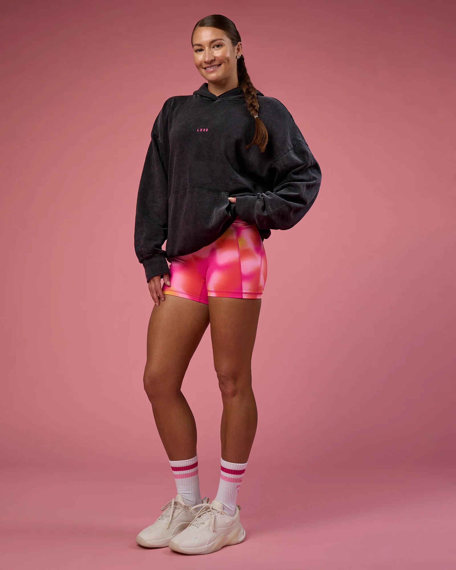 BCAM Washed Unisex Oversized Hoodie - Black Washed-Pink - Image 10