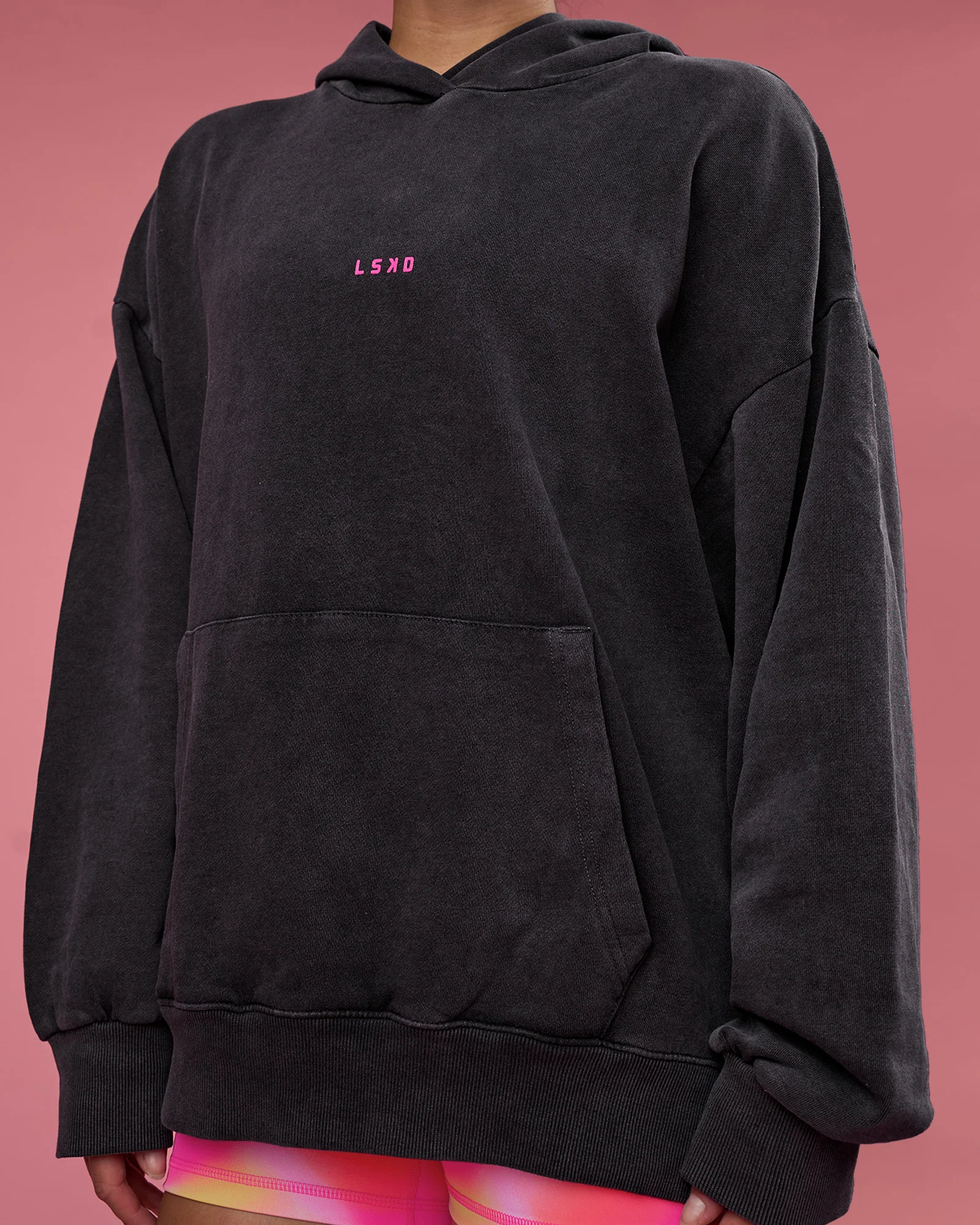 BCAM Washed Unisex Oversized Hoodie - Black Washed-Pink - Image 12
