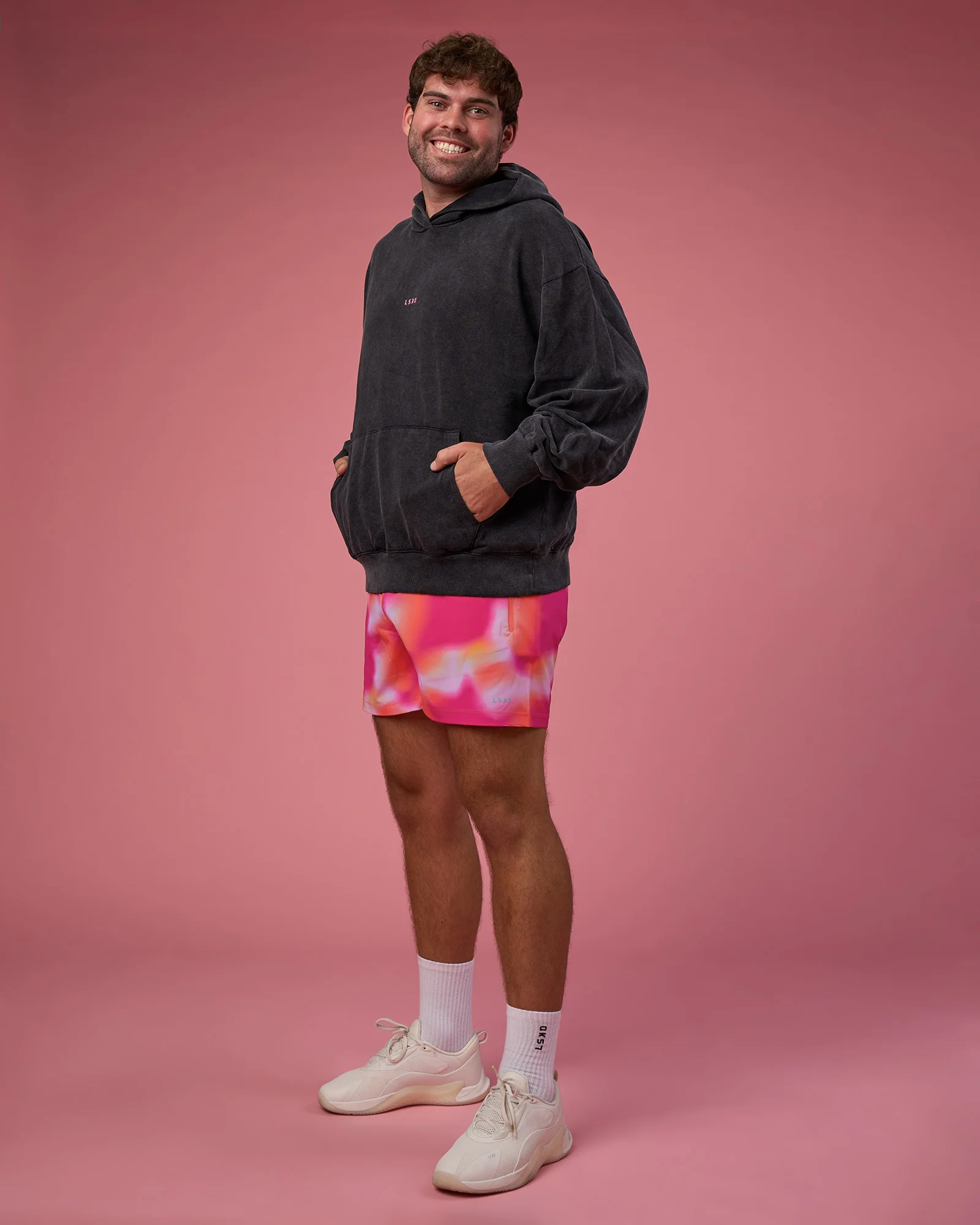 BCAM Washed Unisex Oversized Hoodie - Black Washed-Pink - Image 13