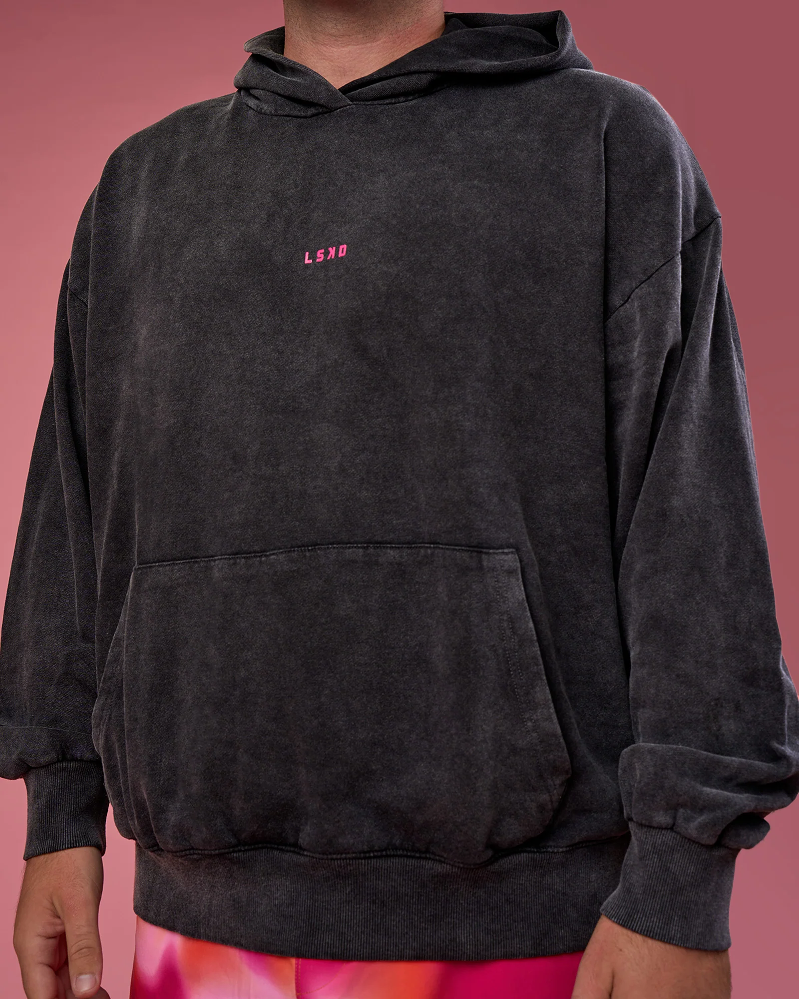 BCAM Washed Unisex Oversized Hoodie - Black Washed-Pink - Image 2