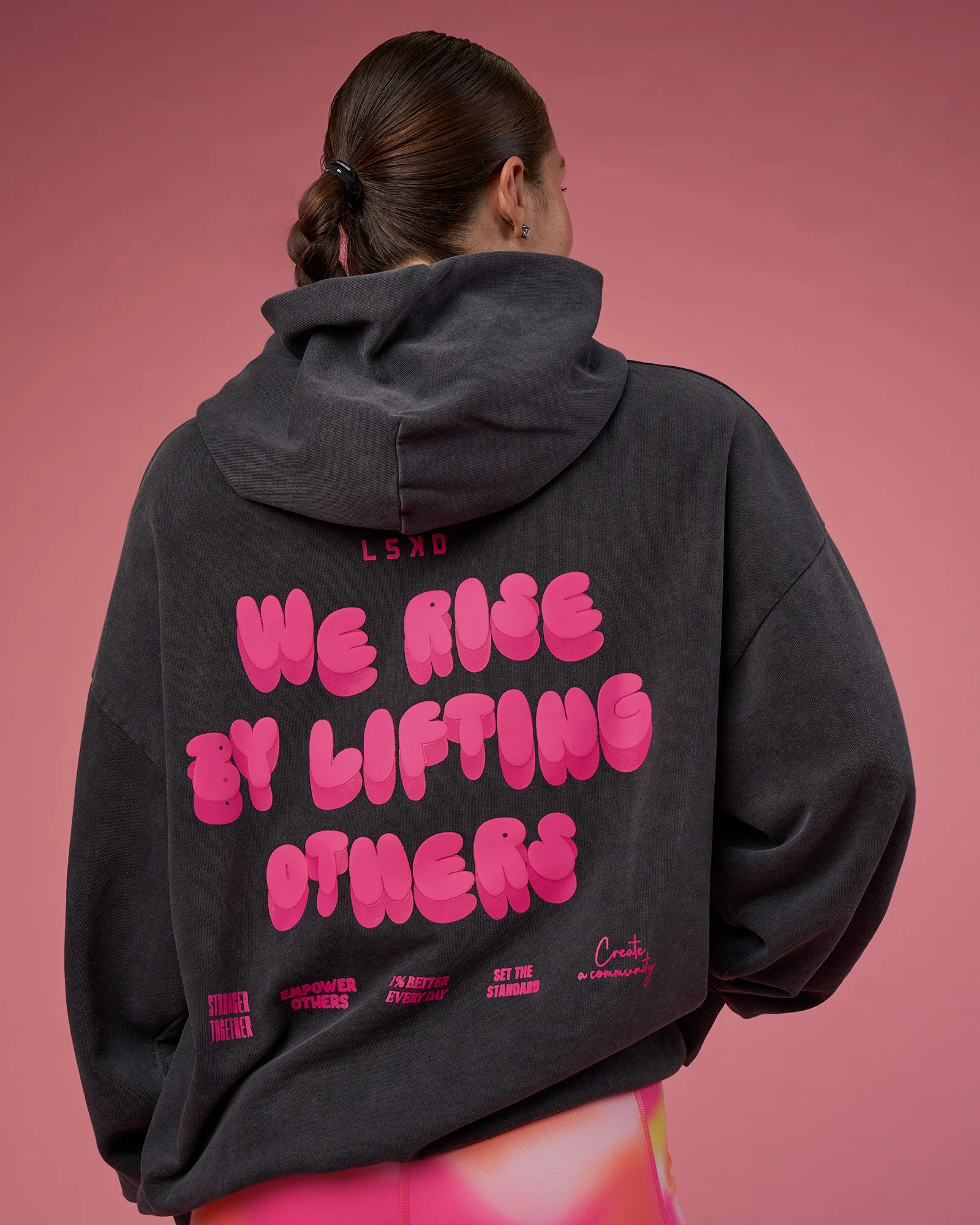 BCAM Washed Unisex Oversized Hoodie - Black Washed-Pink - Image 3