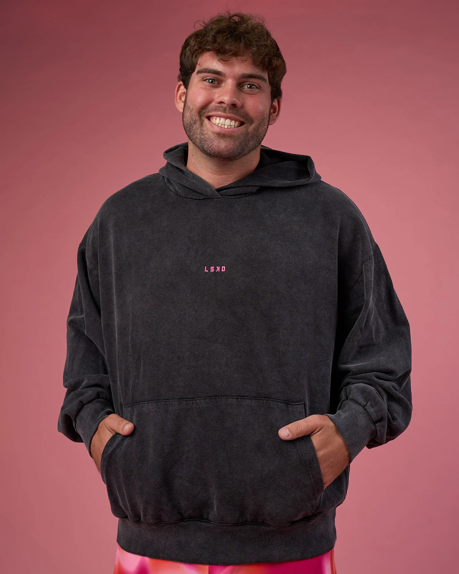 BCAM Washed Unisex Oversized Hoodie - Black Washed-Pink - Image 5
