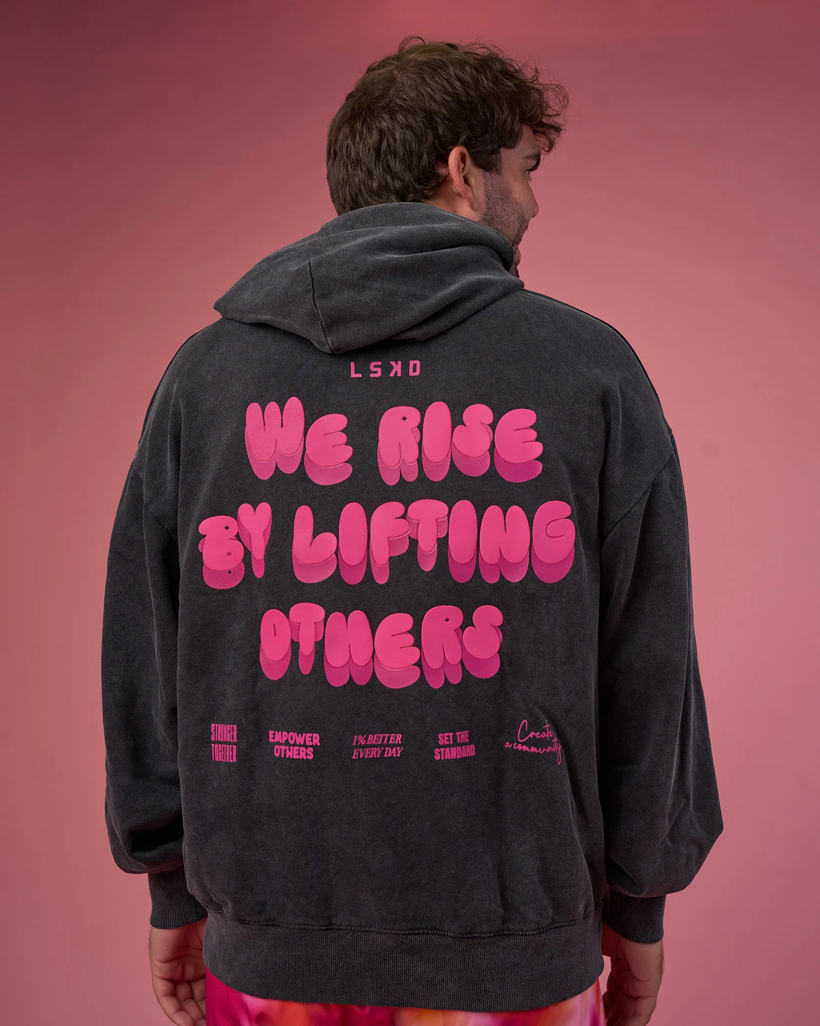 BCAM Washed Unisex Oversized Hoodie - Black Washed-Pink - Image 7