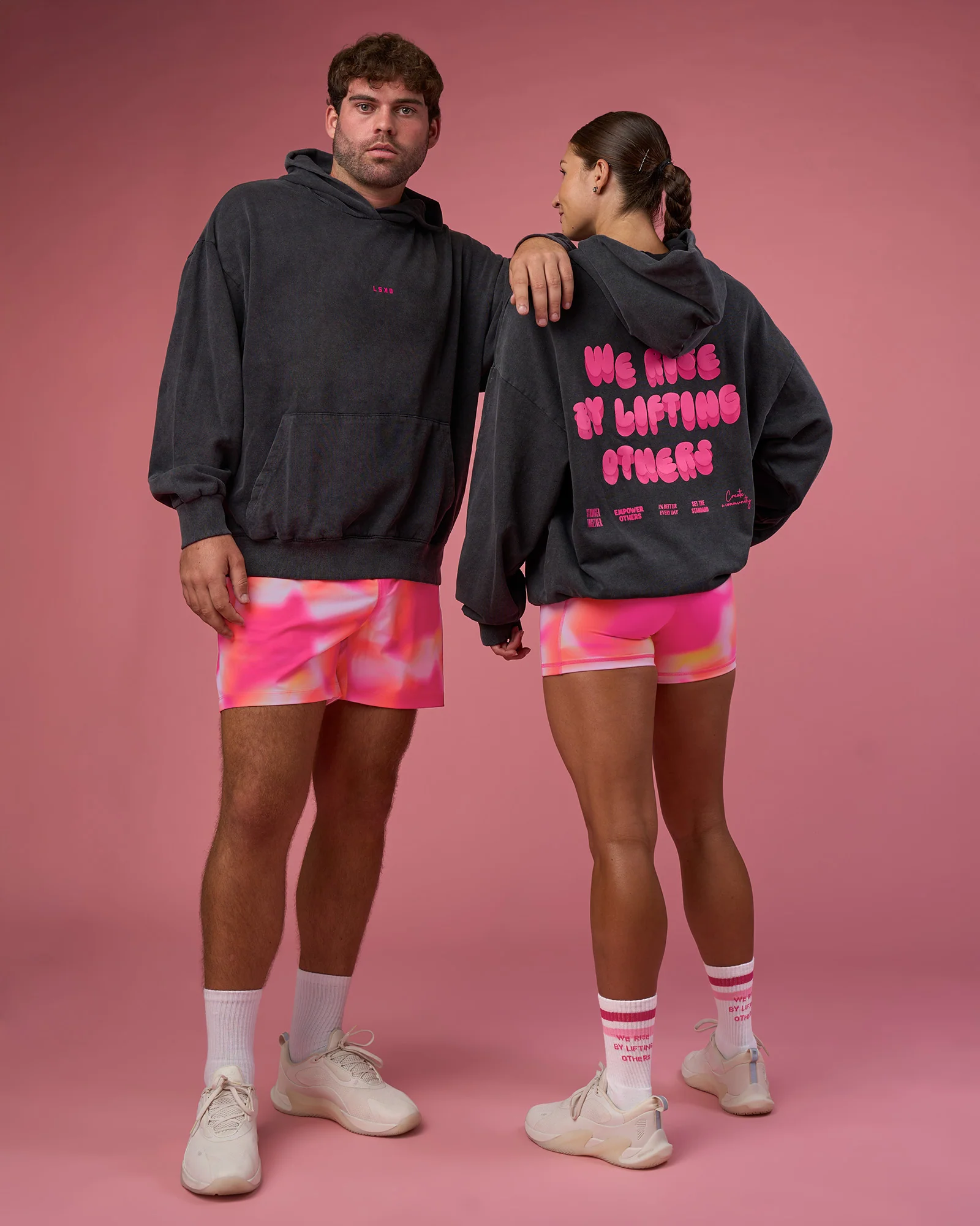 BCAM Washed Unisex Oversized Hoodie - Black Washed-Pink - Image 8