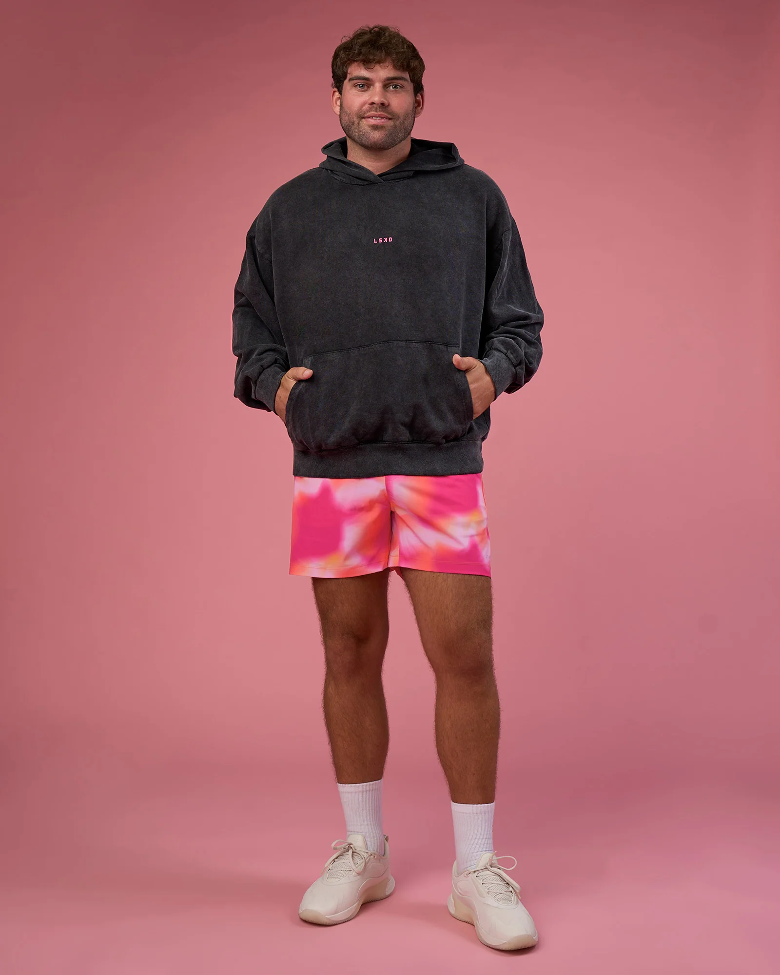 BCAM Washed Unisex Oversized Hoodie - Black Washed-Pink - Image 9