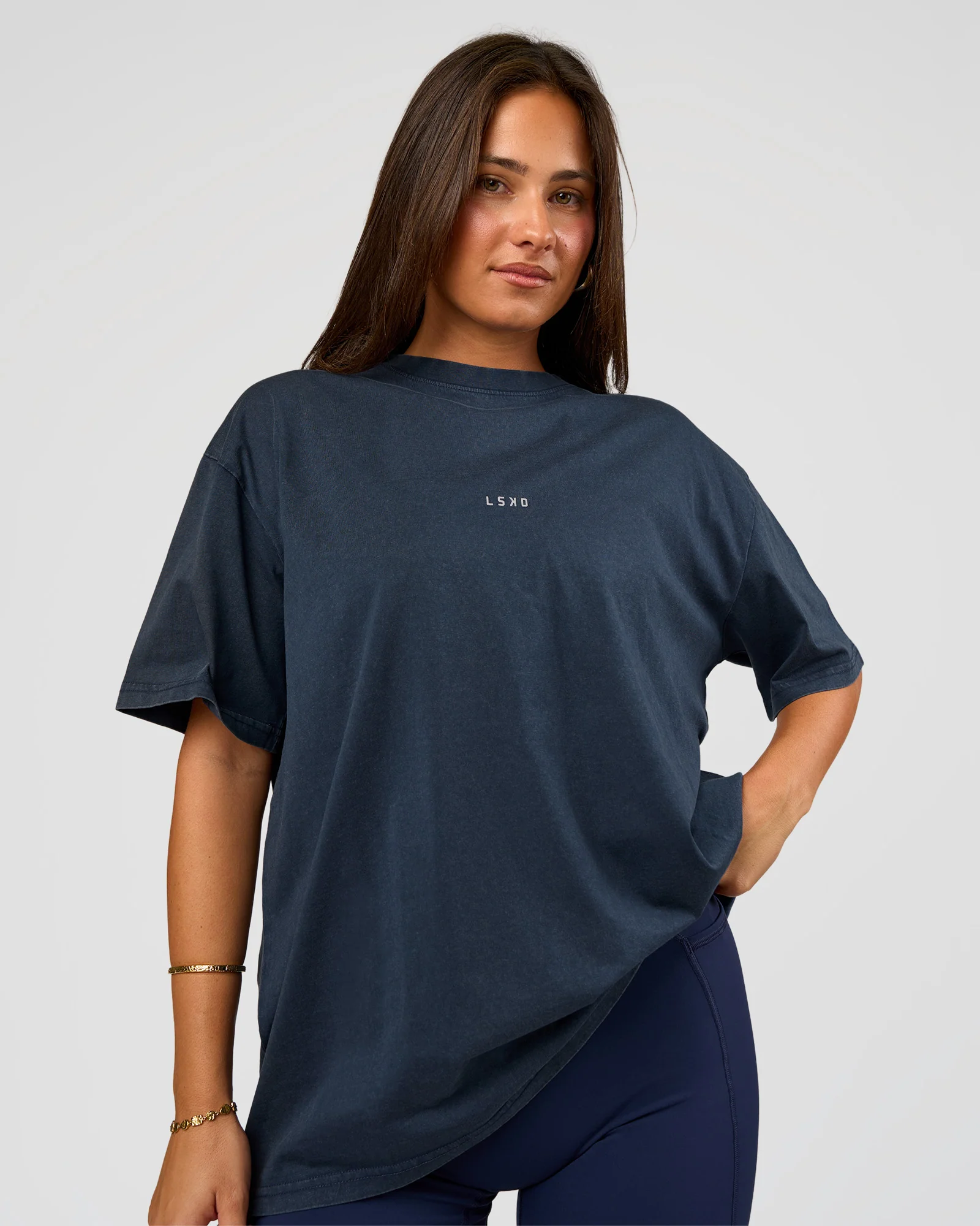 Built On Values Oversized Washed Tee - Future Navy Washed-White - Image 3