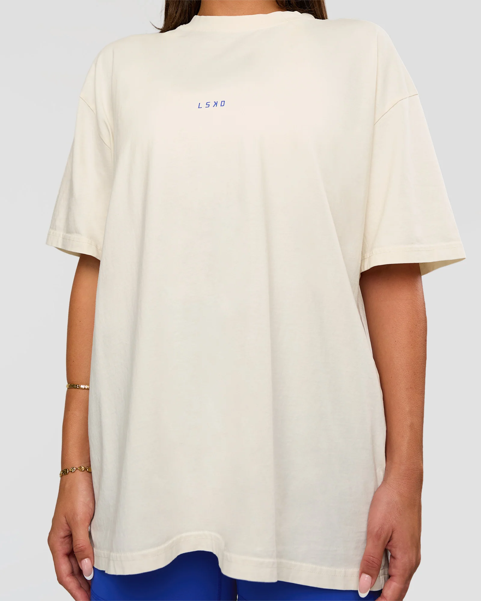 Built On Values Oversized Washed Tee - Off White Washed-Electric Indigo - Image 4