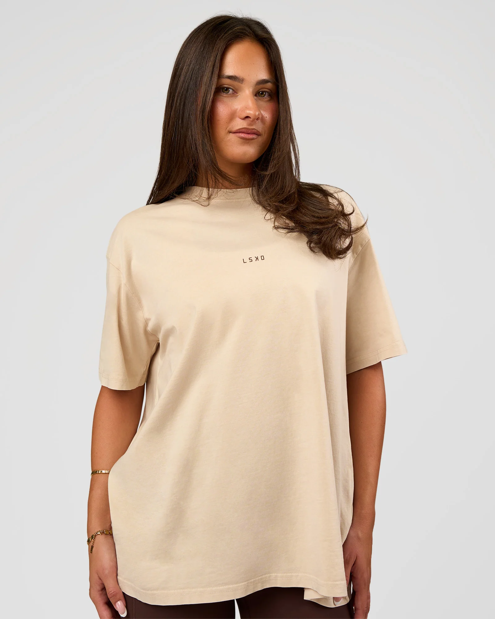 Built On Values Oversized Washed Tee - Shale Beige Washed-Hot Chocolate - Image 2