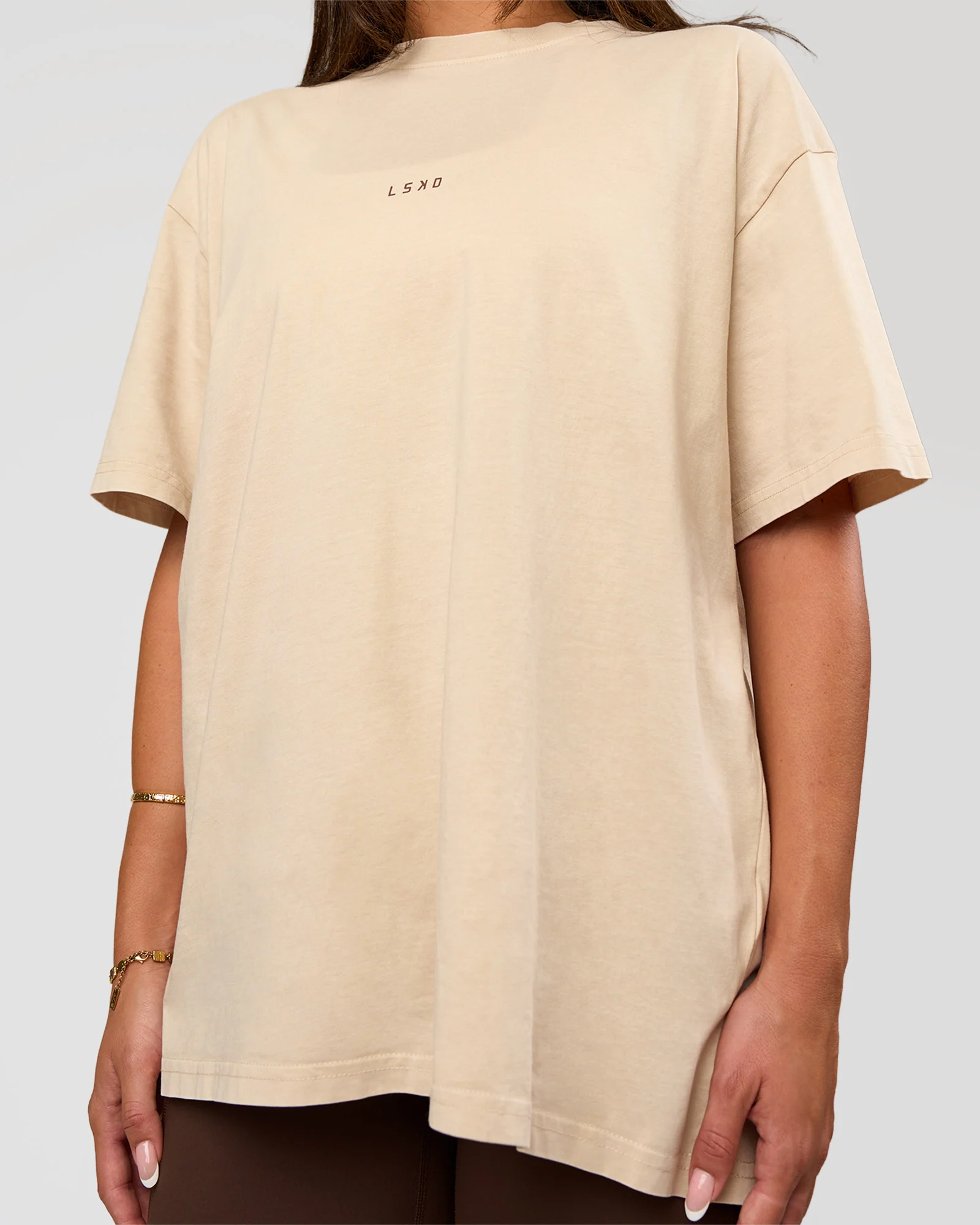 Built On Values Oversized Washed Tee - Shale Beige Washed-Hot Chocolate - Image 4