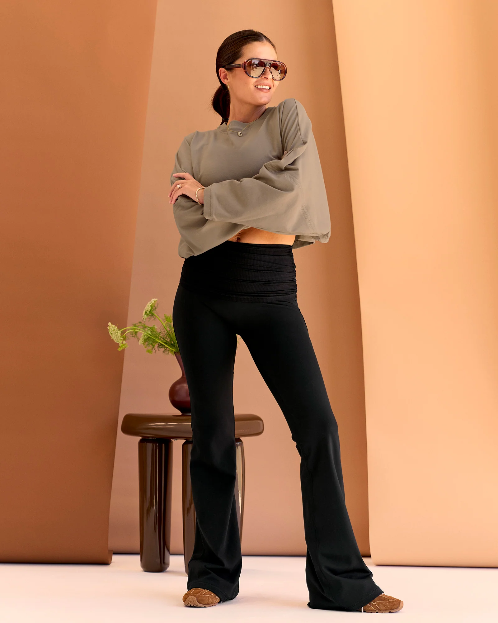 CF Fold Over High-Rise Flared Legging - Black - Image 5