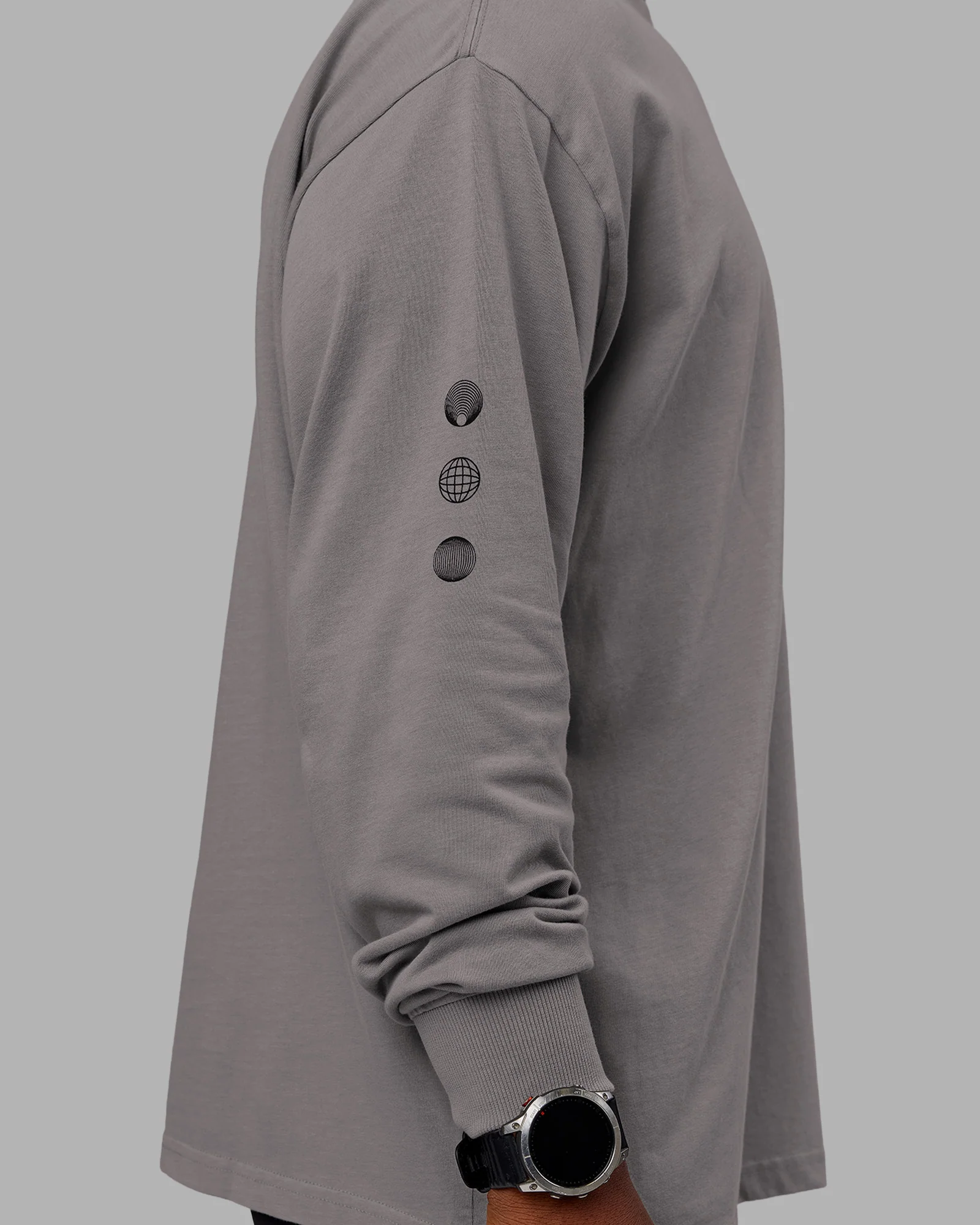 Chrome Washed Heavyweight Oversized Long Sleeve Tee - Circular Grey-Black - Image 3