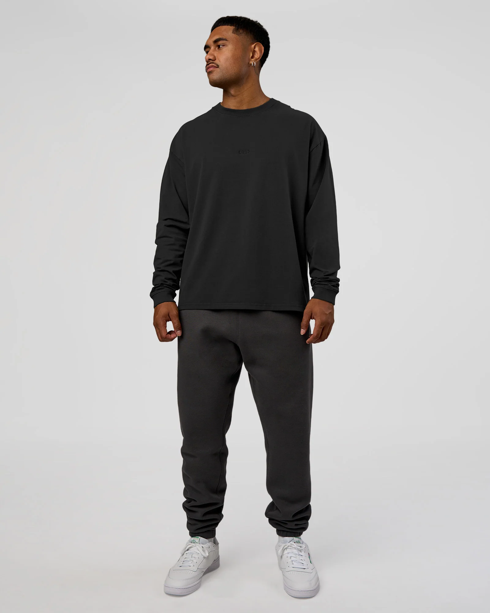 Classic Heavyweight FLXCotton Oversized Long Sleeve Tee - Washed Black-Black - Image 5