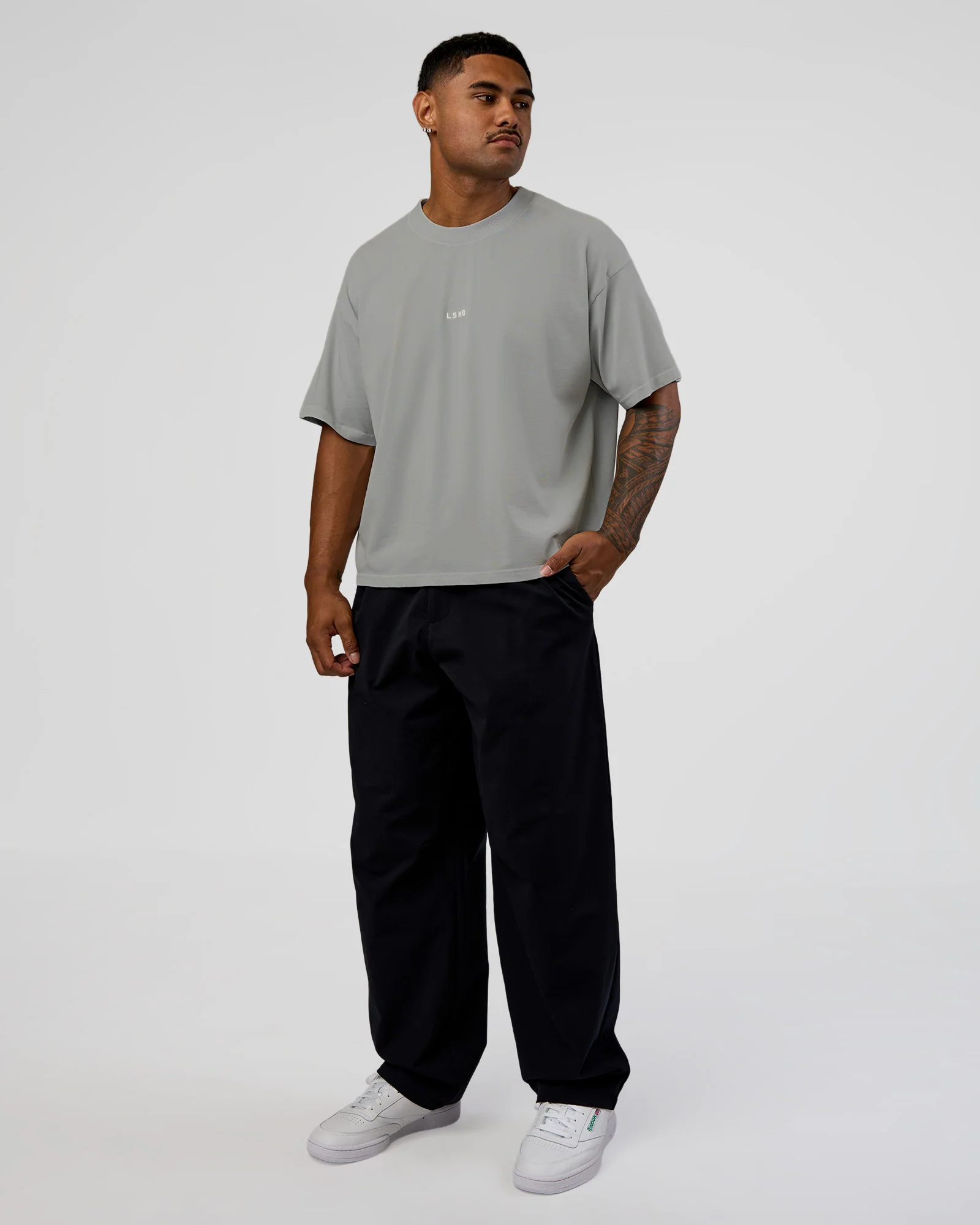 Oversized Heavyweight Boxed Tee - Light Grey Marl - Image 3