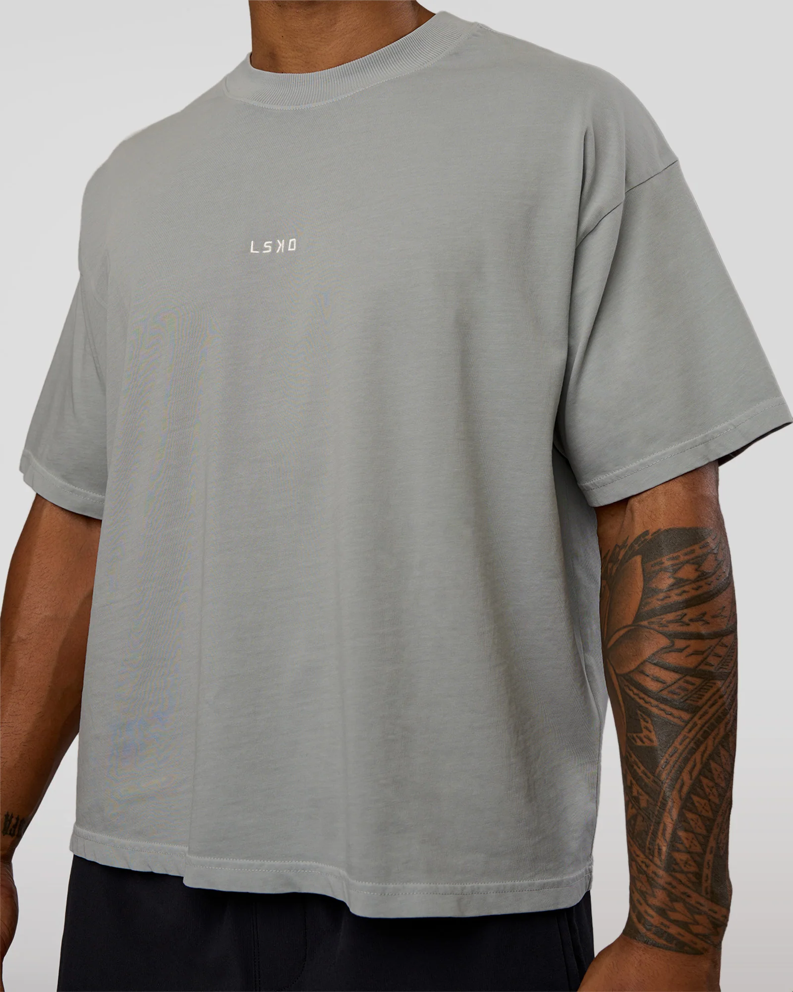 Oversized Heavyweight Boxed Tee - Light Grey Marl - Image 5