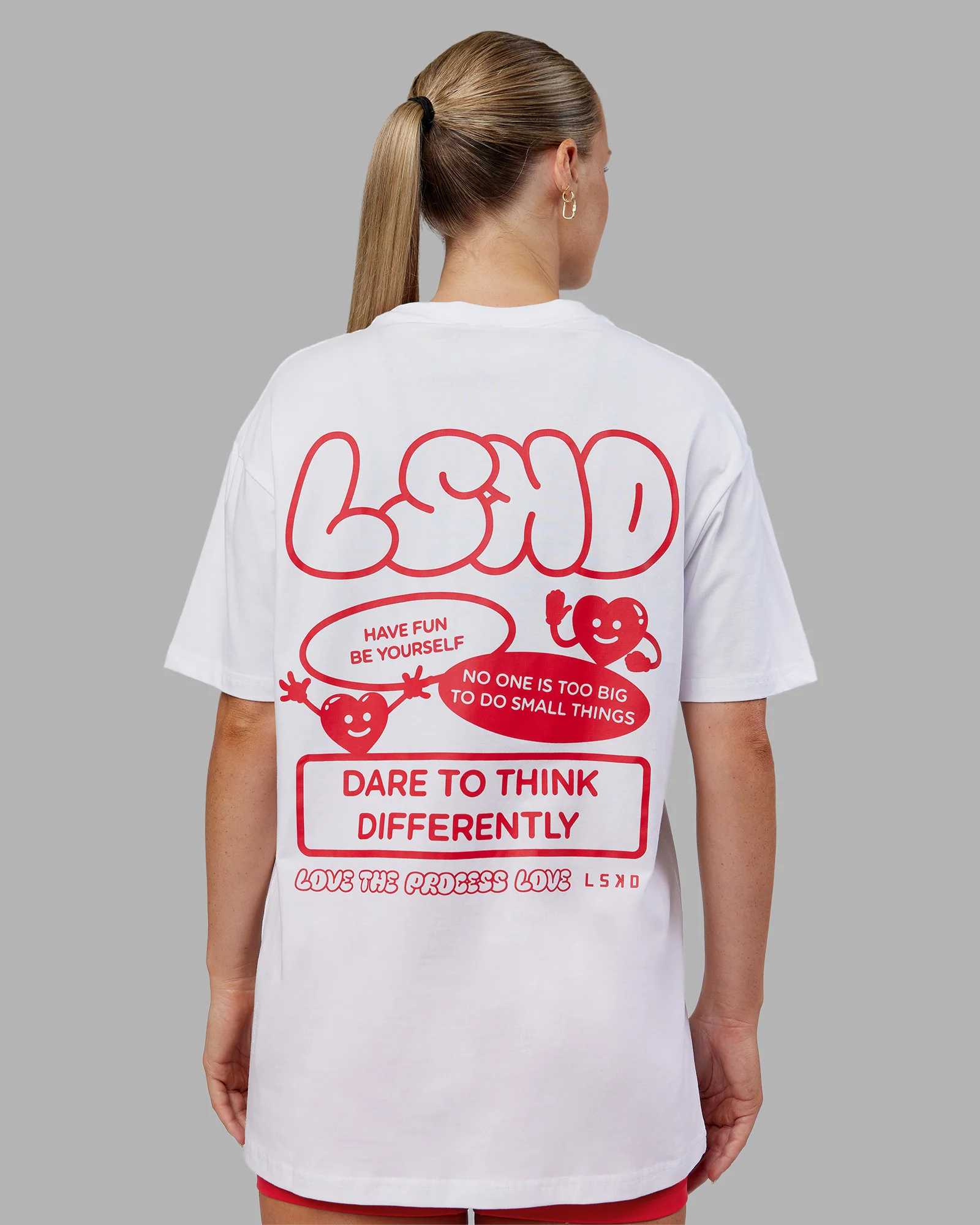 Dare To Think FLXCotton Tee Oversize - White-Scarlet - Image 2