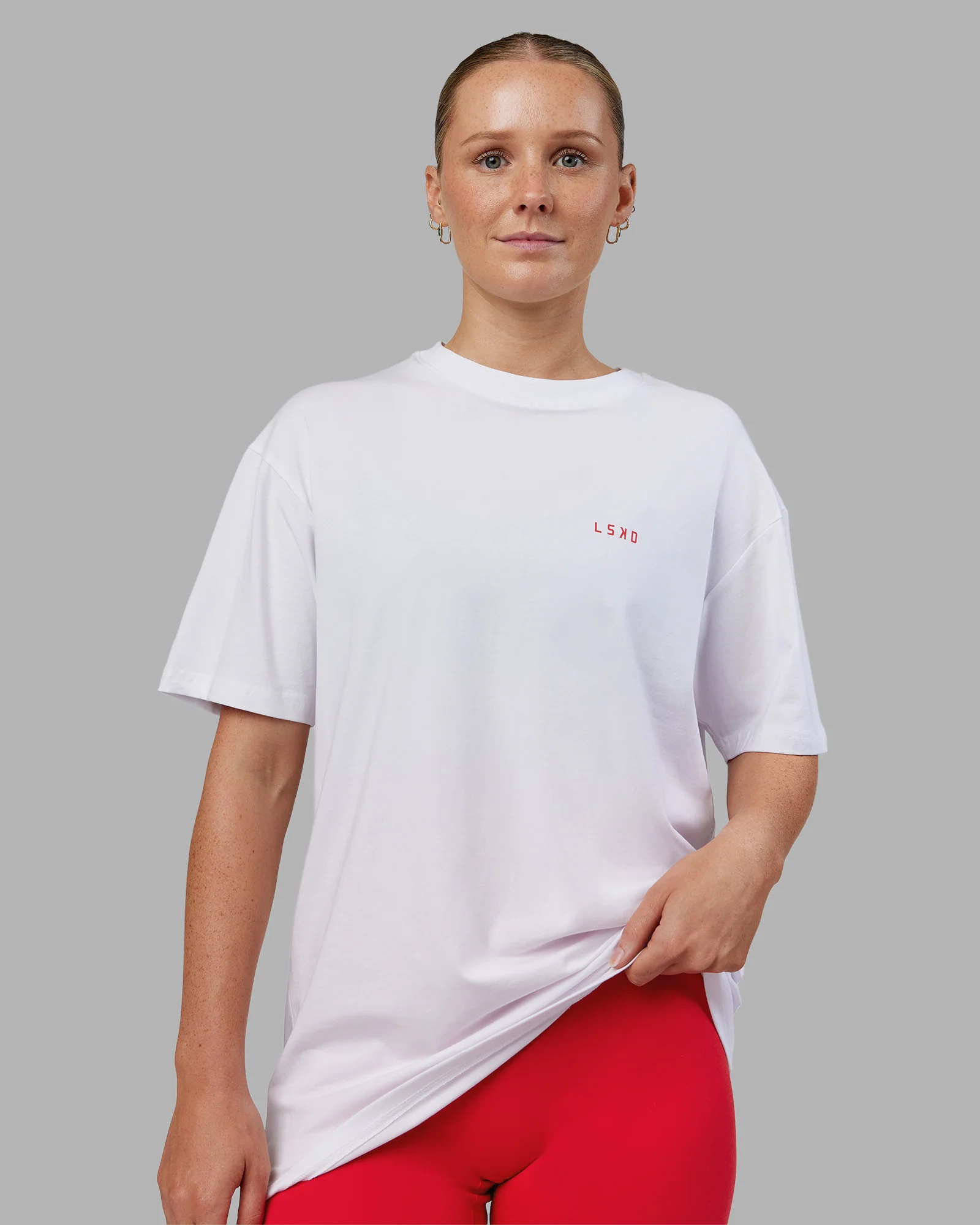 Dare To Think FLXCotton Tee Oversize - White-Scarlet - Image 4