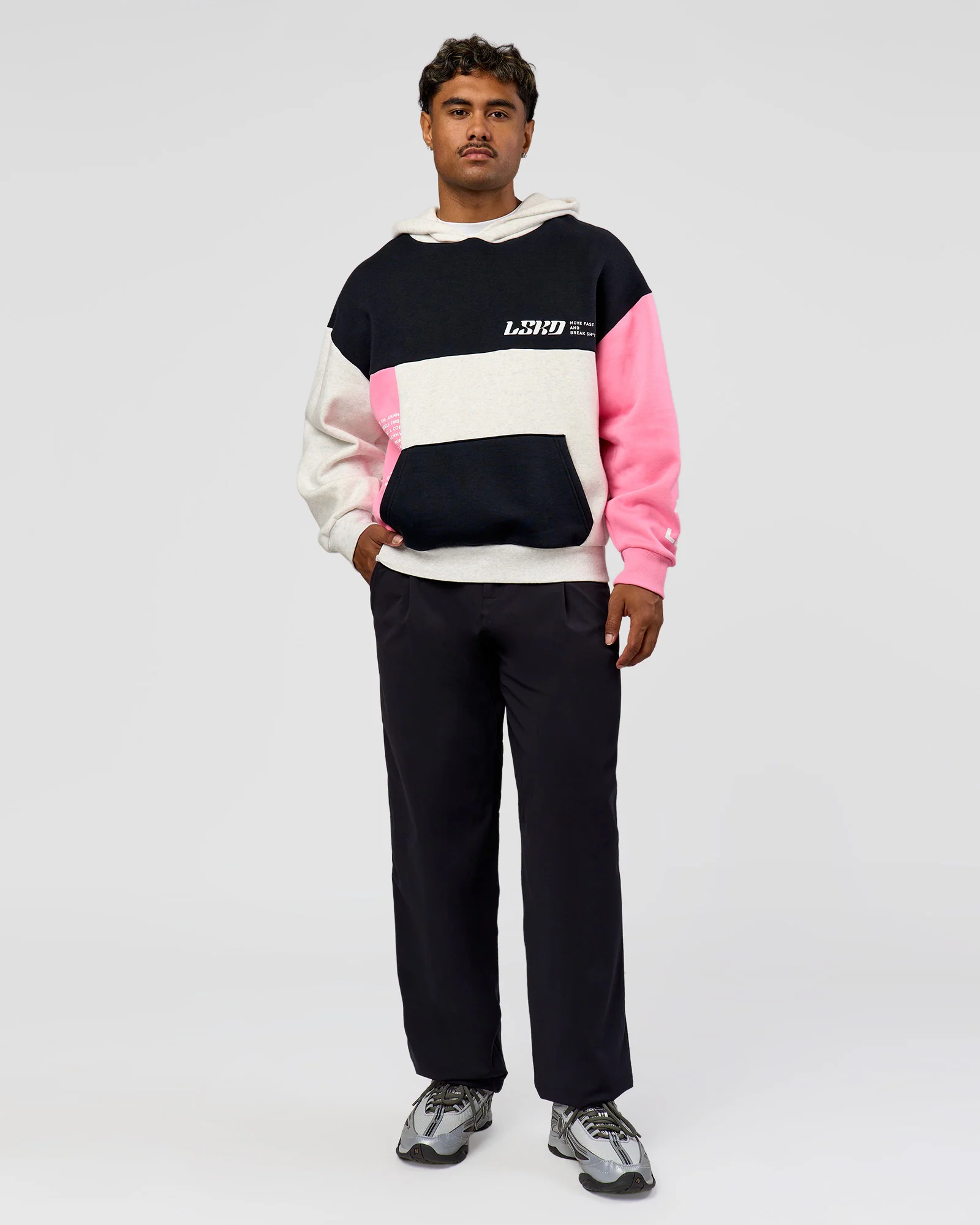 Deconstructed Fleece Hoodie - Caviar-Candy Pink-Grey Marl - Image 12