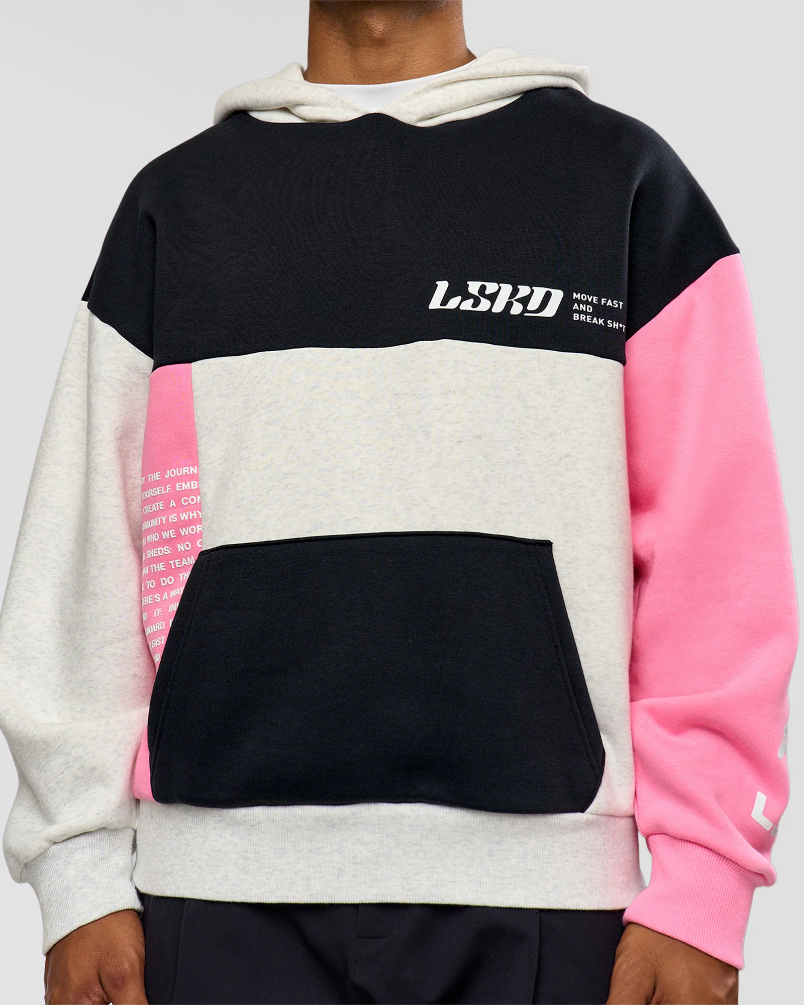 Deconstructed Fleece Hoodie - Caviar-Candy Pink-Grey Marl - Image 14