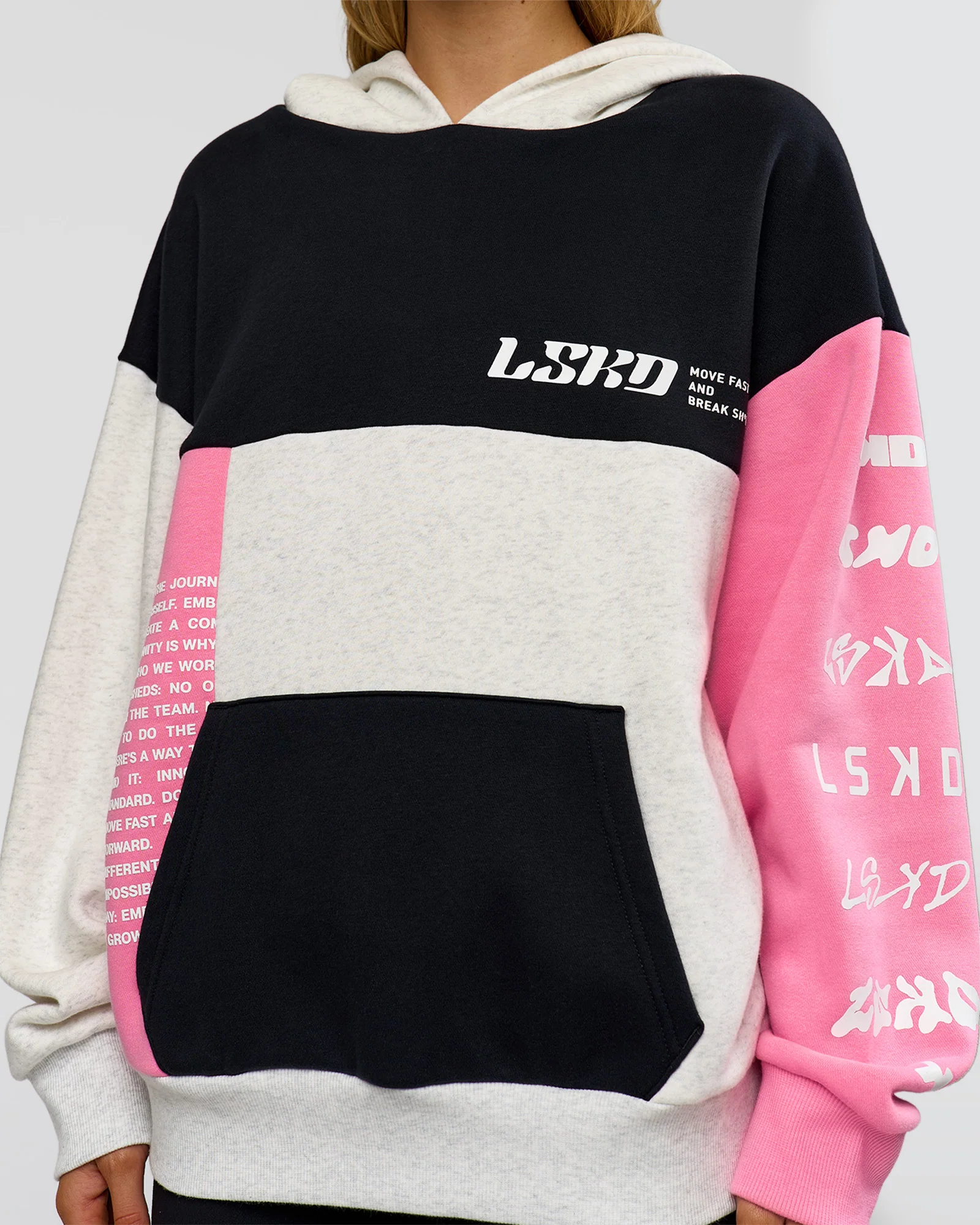 Deconstructed Fleece Hoodie - Caviar-Candy Pink-Grey Marl - Image 15